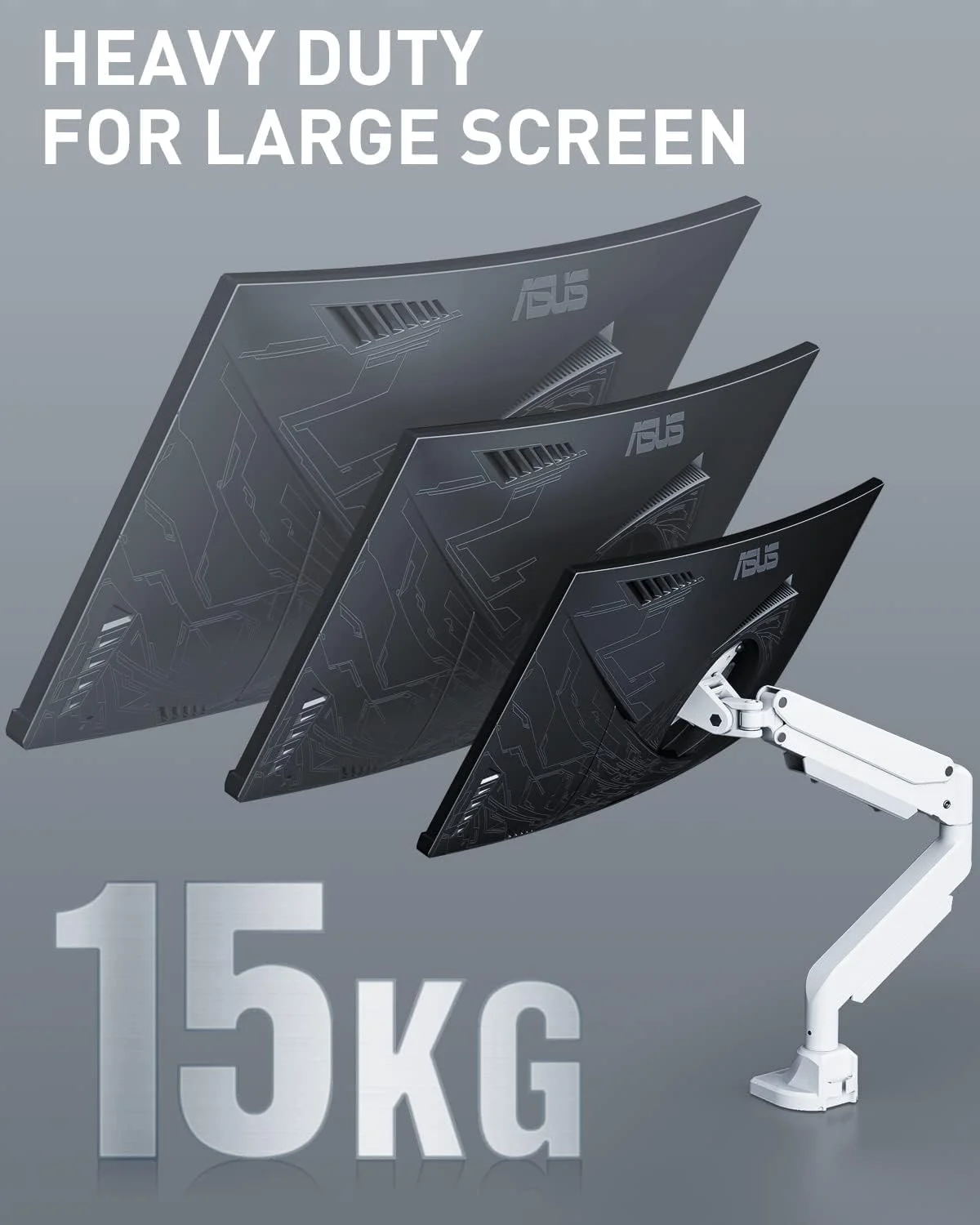 بازوی مانیتور سنگین HEYMIX LIFE - پایه مانیتور 15 کیلوگرمی برای صفحه نمایش های فوق عریض تا 49 اینچ، بازوی مانیتور تکی سفید با فنر گازی، بازوی مانیتور تکی خمیده برای بازی صفحه نمایش 34/49 اینچی