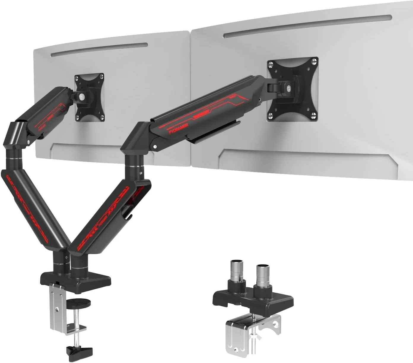 بازوی نگهدارنده دو مانیتوره Fydeamer برای مانیتورهای 17-35 اینچ تا 11 کیلوگرم، پایه مانیتور فنری گازی قابل تنظیم، پایه مانیتور کامپیوتر با حرکت کامل، بازوی نمایشگر LED/LCD با الگوی VESA 75x75/100x100، دو بازویی مشکی