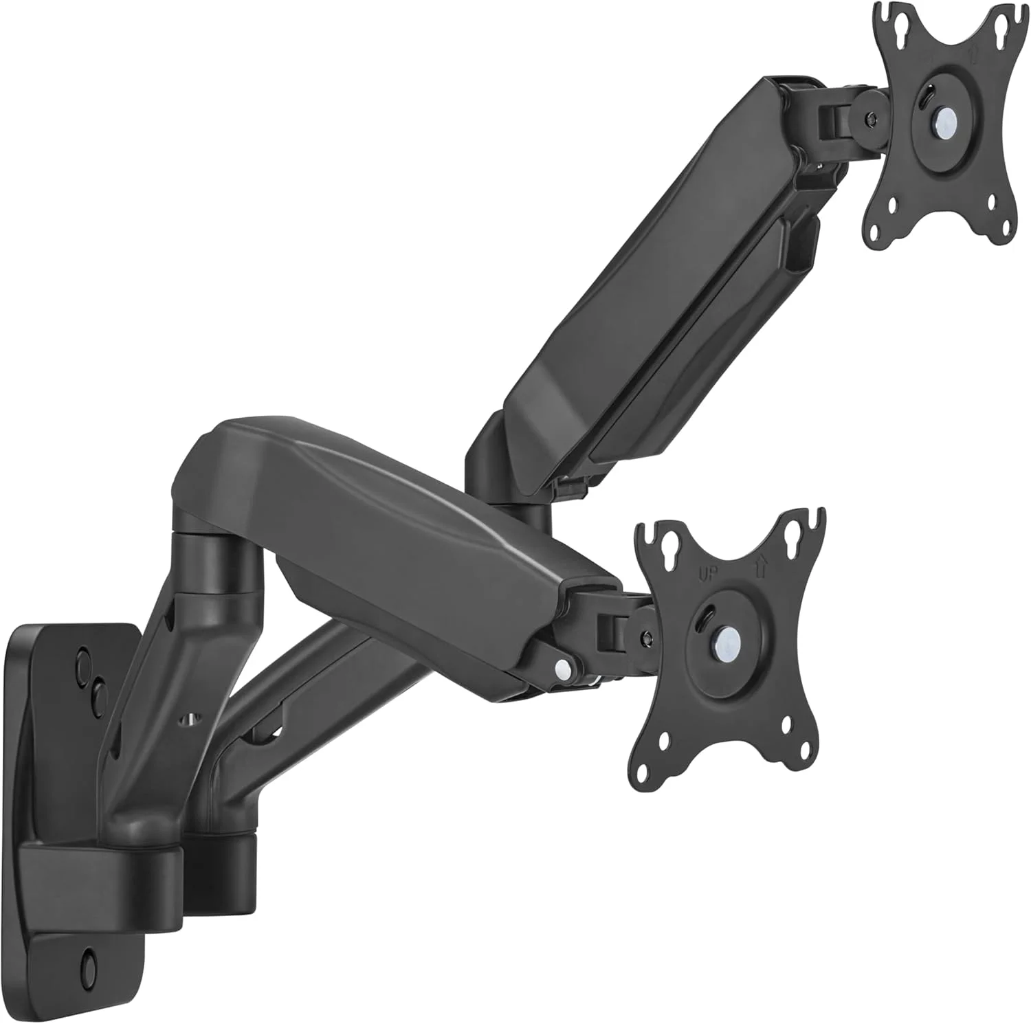 بازوی نگهدارنده دو مانیتوره گیم‌آن مدل GO-5008، پایه دیواری فنری اقتصادی برای استفاده گیمینگ و اداری، 17 تا 32 اینچ، هر بازو تا 9 کیلوگرم، مشکی