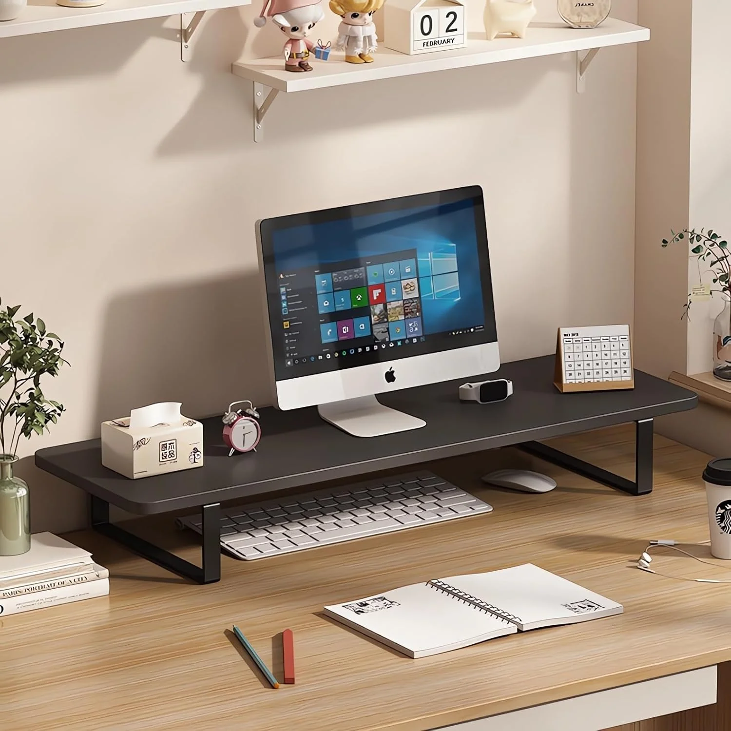 پایه مانیتور، پایه چوبی لپ تاپ برای میز، پایه مانیتور کامپیوتر با ارتفاع ارگونومیک، سازمان دهنده رومیزی برای لپ تاپ، کامپیوتر، صفحه نمایش، پرینتر، 60 سانتی متر (مشکی)