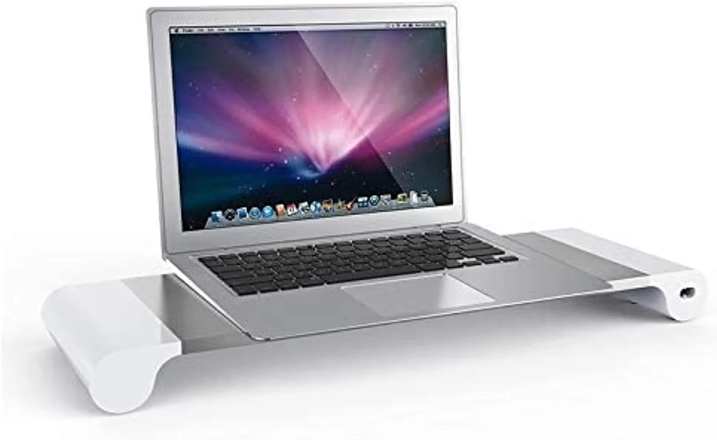 پایه مانیتور آلومینیومی eWINNER، دارای 4 پورت شارژ USB، فضای نگهداری کیبورد و سازماندهی میز، نوار فضای ارگونومیک برای مک بوک/لپ تاپ
