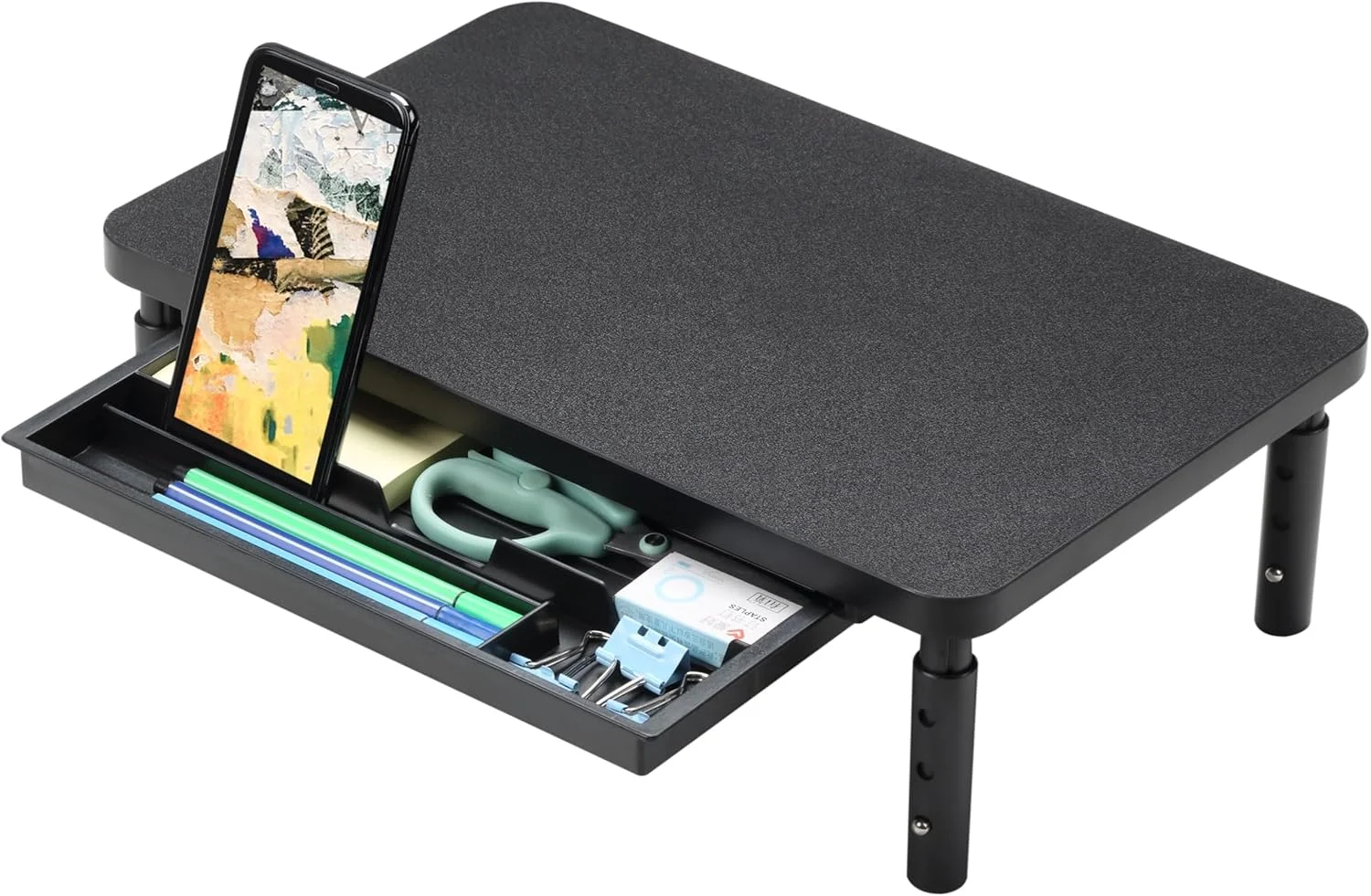 پایه مانیتور ETHU با قابلیت تنظیم ارتفاع در 3 سطح، پایه مانیتور ارگونومیک با کشوی نگهداری لوازم، مناسب برای کامپیوتر، پرینتر، لپ تاپ، PC و iMac - مشکی
