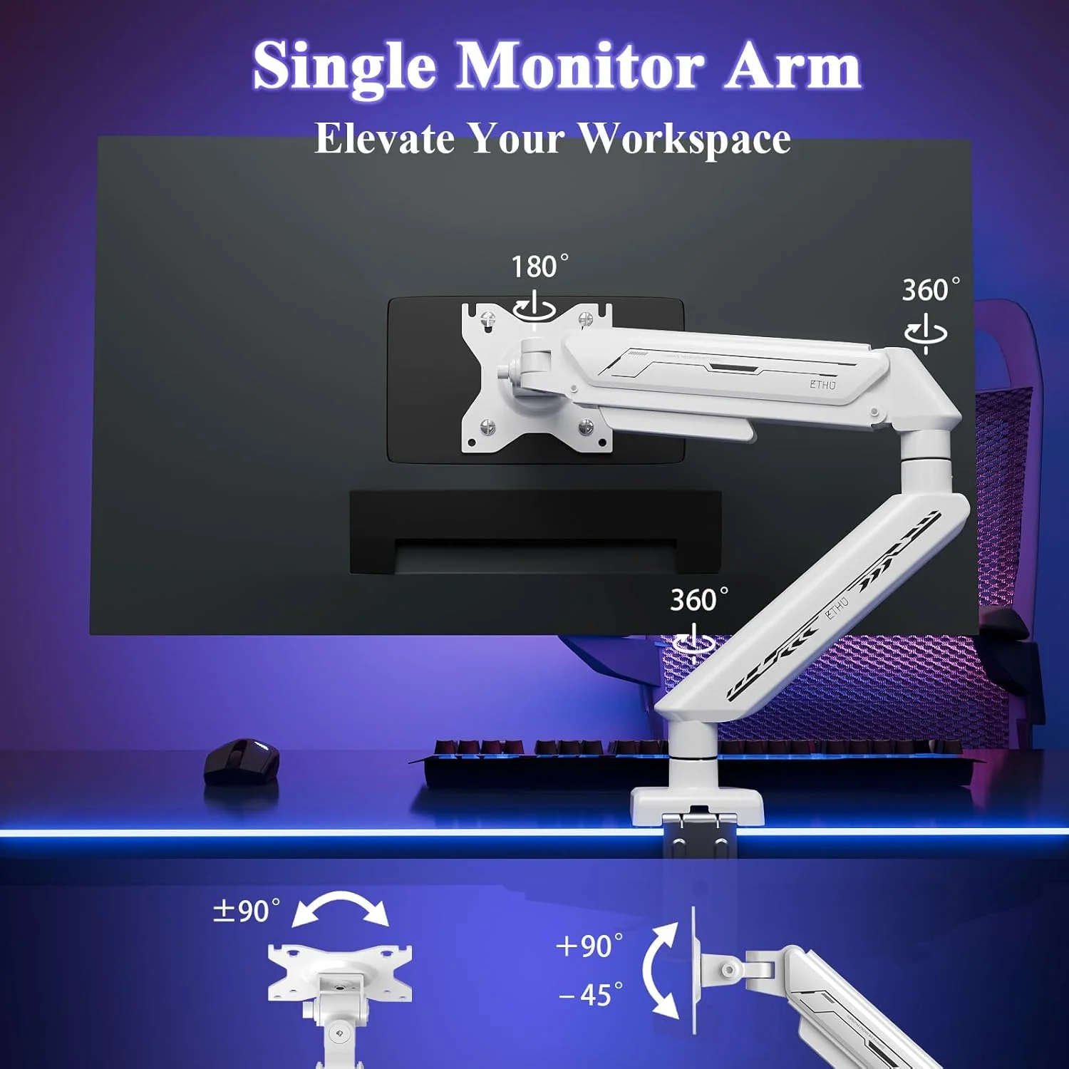 بازوی مانیتور تکی ETHU، پایه مانیتور فنری گازی قابل تنظیم برای مانیتورهای 13-32 اینچی تا 9 کیلوگرم، پایه مانیتور کامپیوتر با حرکت کامل، بازوی نمایشگر LED/LCD با الگوی VESA 75x75/100x100 تک بازویی سفید بازوی مانیتور تکی ETHU، پایه مانیتور فنری گازی قابل تنظیم برای مانیتورهای 13-32 اینچی تا 9 کیلوگرم، پایه مانیتور کامپیوتر با حرکت کامل، بازوی نمایشگر LED/LCD با الگوی VESA 75x75/100x100 تک بازویی سفید