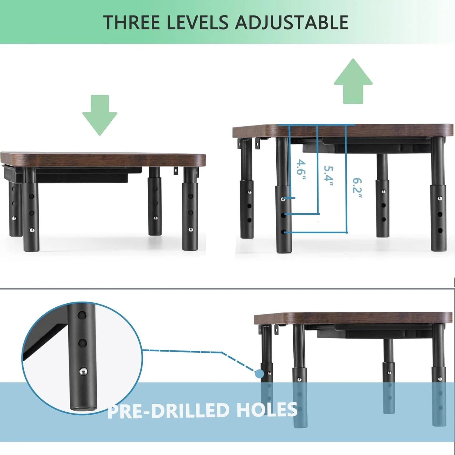 پایه مانیتور ETHU با قابلیت تنظیم ارتفاع در 3 سطح، پایه مانیتور ارگونومیک با کشوی نگهداری لوازم، مناسب برای کامپیوتر، پرینتر، لپ تاپ، PC و iMac - مشکی پایه مانیتور ETHU با قابلیت تنظیم ارتفاع در 3 سطح، پایه مانیتور ارگونومیک با کشوی نگهداری لوازم، مناسب برای کامپیوتر، پرینتر، لپ تاپ، PC و iMac - مشکی