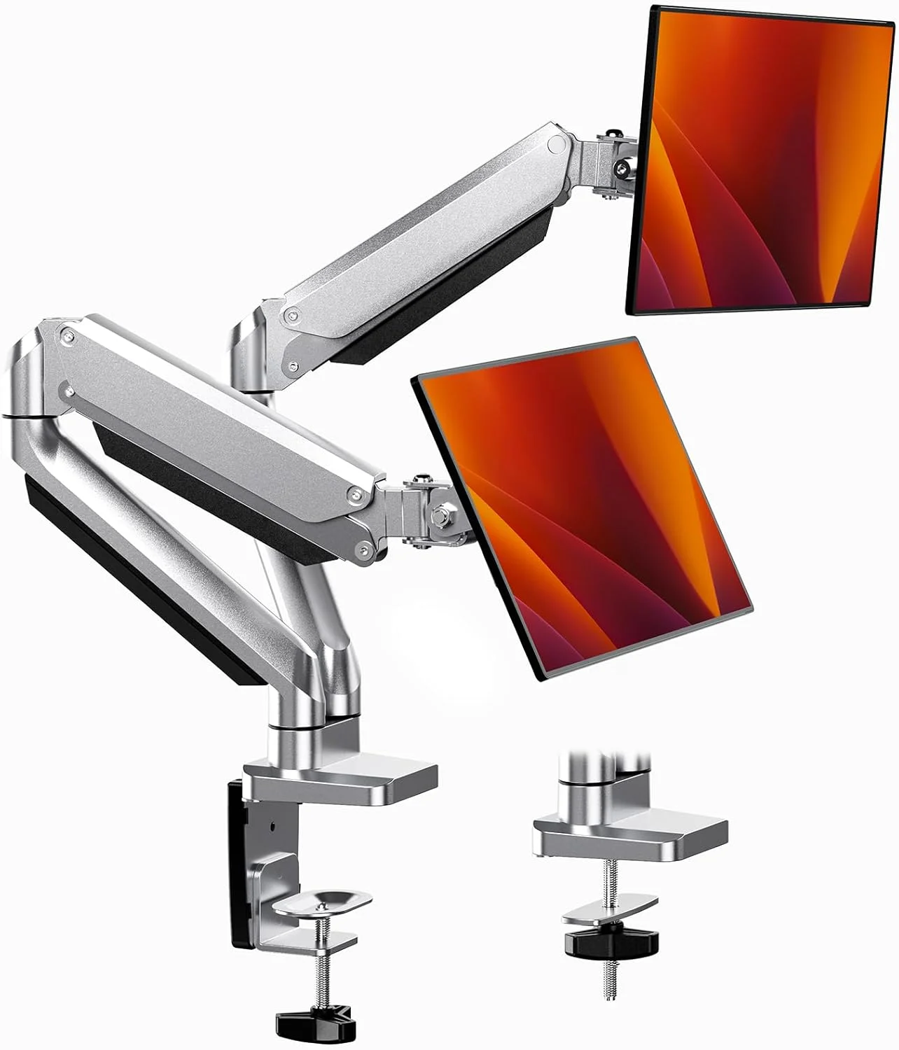 پایه مانیتور دوگانه ErGear AWH برای نمایشگرهای LCD/LED ۱۳ تا ۳۲ اینچ با فناوری فنر گازی و دامنه حرکتی کامل، بازوی مانیتور با قابلیت شیب ±۴۵ درجه، چرخش ۱۸۰ درجه، چرخش ۳۶۰ درجه، طراحی ارگونومیک، نصب گیره و سوراخ، VESA ۱۰۰/۷۵ میلی‌متر