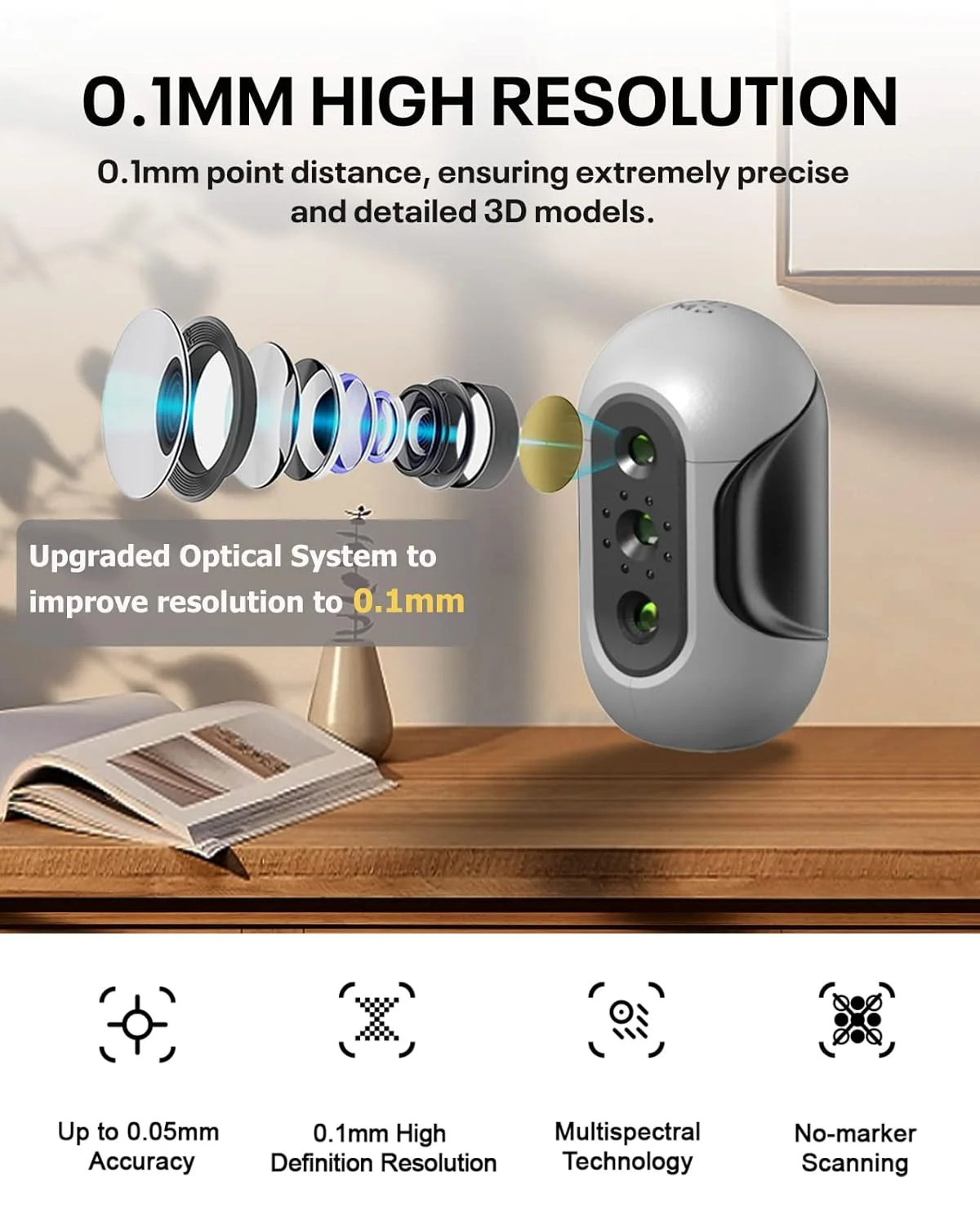 اسکنر سه بعدی Mole، رزولوشن 0.1 میلی‌متر، دقت بالای 0.05 میلی‌متر با سرعت اسکن 10 فریم در ثانیه، پشتیبانی از حالت‌های دوگانه دستی و صفحه گردان، اسکن رنگی، سازگار با Win10/MacOS (نسخه لوکس)