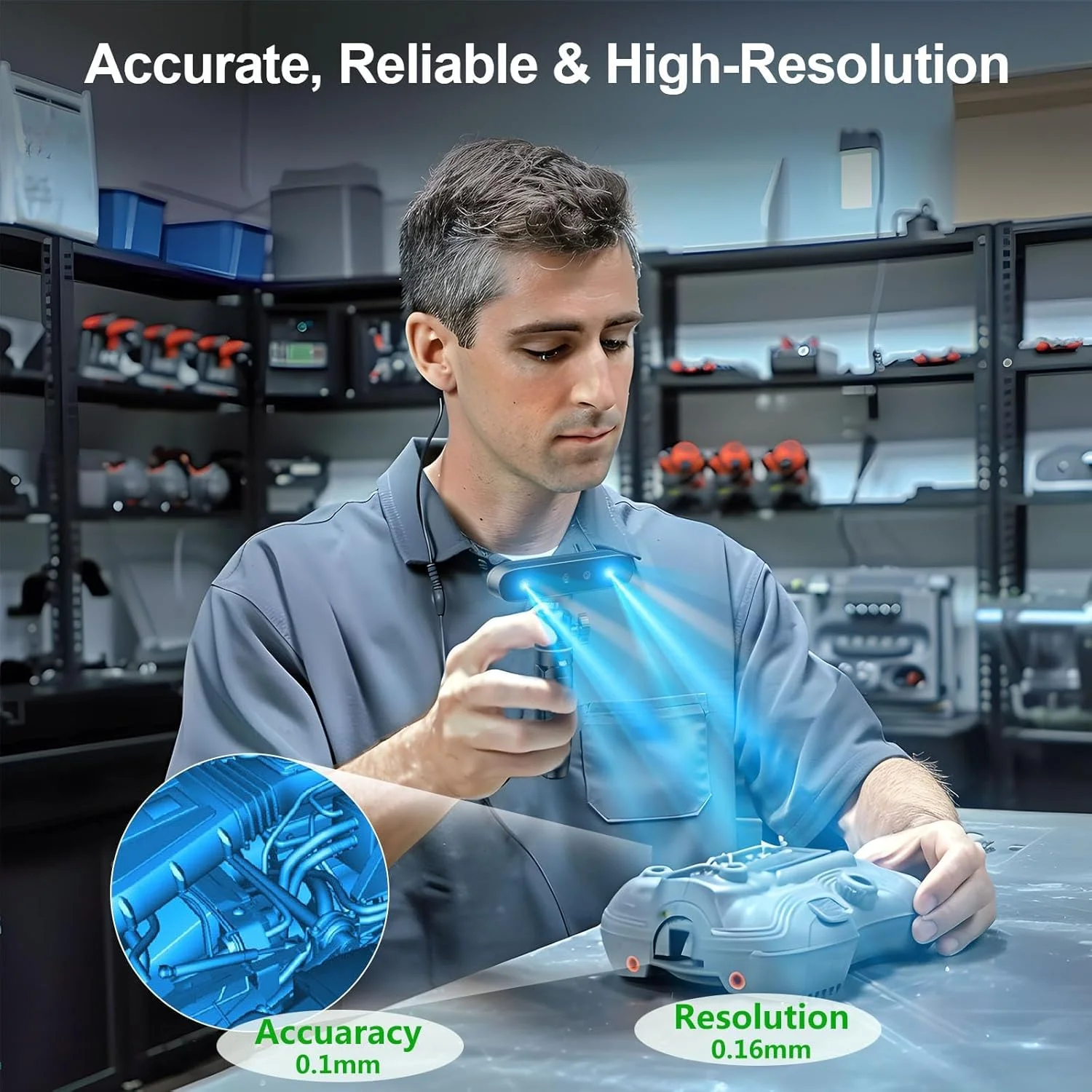 اسکنر سه بعدی Creality CR-Ferret SE برای پرینت سه بعدی، ضد لرزش، دقت 0.1 میلی متر، سرعت اسکن 30 فریم بر ثانیه، تمام رنگی، اسکنر سه بعدی رومیزی ارتقا یافته برای اشیاء فلزی غیر بازتابنده