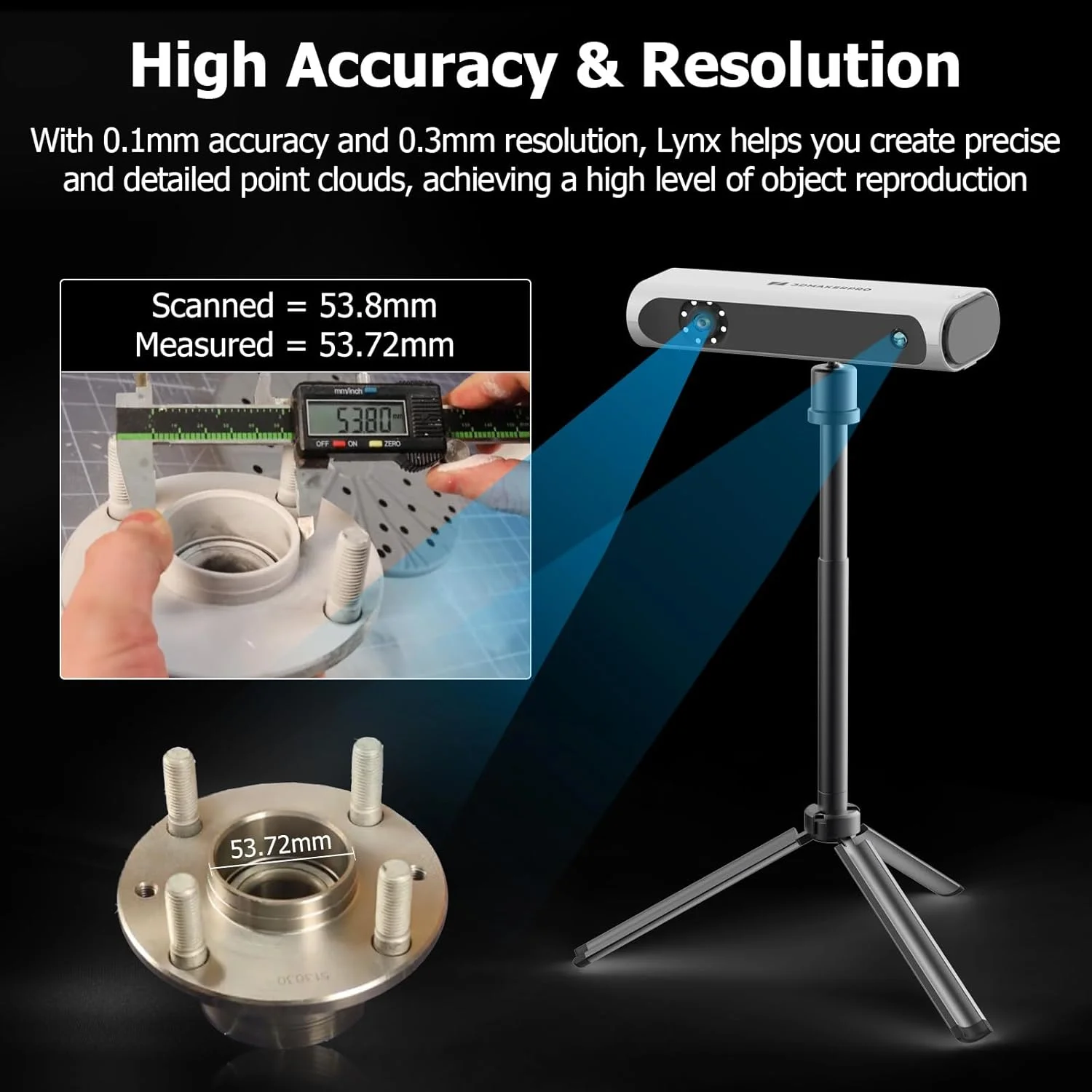 اسکنر سه بعدی Lynx، دقت 0.1 میلی متر و سرعت اسکن 10 فریم بر ثانیه، اسکنر سه بعدی قابل حمل برای چاپ سه بعدی (نسخه پریمیوم)