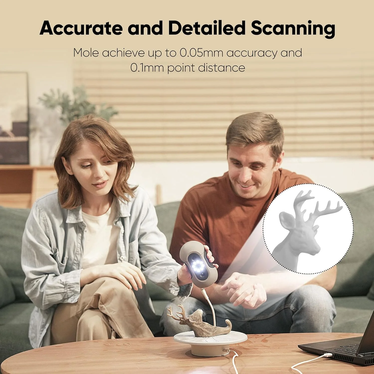 اسکنر سه بعدی 3DMakerpro مدل Mole، اسکنر سه بعدی دستی برای پرینت سه بعدی، دقت 0.05 میلی متر، رزولوشن 0.1 میلی متر، سرعت اسکن 10 فریم بر ثانیه، لنزهای ضد لرزش، سازگار با Win10/MacOS - کیت پریمیوم