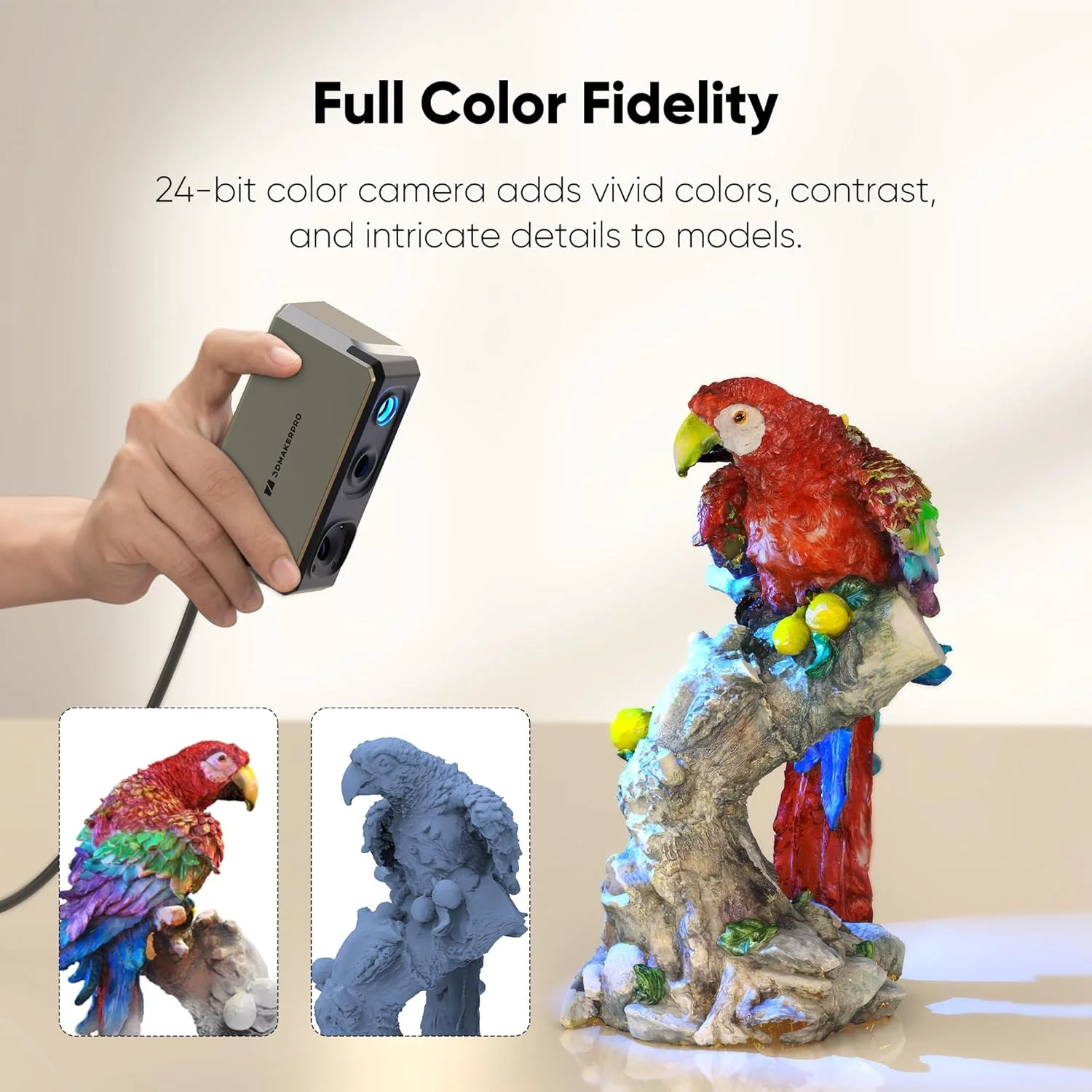 اسکنر سه بعدی 3DMakerpro برای پرینتر سه بعدی با دقت 0.01 میلی متر، دوربین رنگی 24 بیتی، سرعت اسکن 10 فریم بر ثانیه، اسکنر مدل سه بعدی ضد لرزش برای اندروید/iOS/Win10/MacOS - مدل Seal Standard