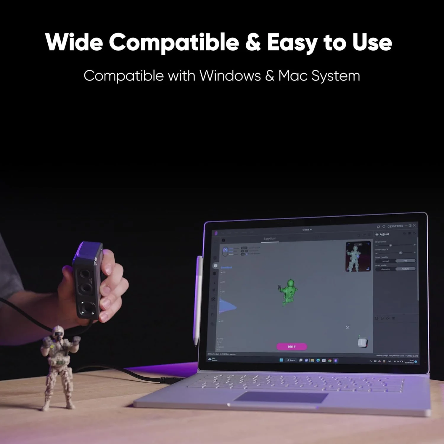 اسکنر سه بعدی 3DMakerpro برای پرینتر سه بعدی با دقت 0.01 میلی متر، دوربین رنگی 24 بیتی، سرعت اسکن 10 فریم بر ثانیه، اسکنر مدل سه بعدی ضد لرزش برای اندروید/iOS/Win10/MacOS - مدل Seal Standard