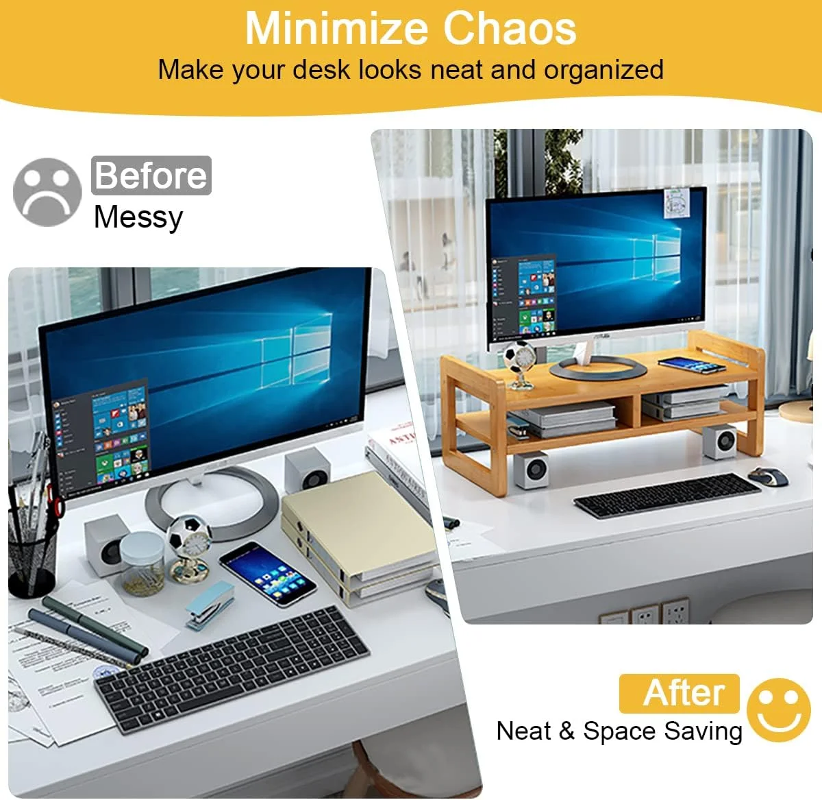 پایه مانیتور دو طبقه، استند رومیزی بامبو با سازمان دهنده ذخیره سازی، مناسب کامپیوتر، لپ تاپ، صرفه جویی در فضا، میز مانیتور پرینتر تلویزیون با ارتفاع قابل تنظیم برای دفتر کار و منزل، 51x17x15 سانتی متر پایه مانیتور دو طبقه، استند رومیزی بامبو با سازمان دهنده ذخیره سازی، مناسب کامپیوتر، لپ تاپ، صرفه جویی در فضا، میز مانیتور پرینتر تلویزیون با ارتفاع قابل تنظیم برای دفتر کار و منزل، 51x17x15 سانتی متر