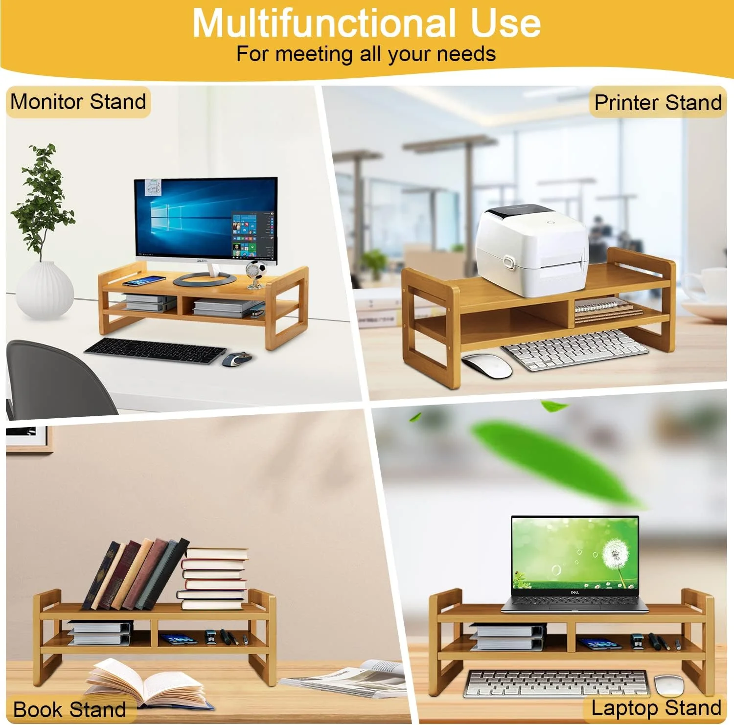 پایه مانیتور دو طبقه، استند رومیزی بامبو با سازمان دهنده ذخیره سازی، مناسب کامپیوتر، لپ تاپ، صرفه جویی در فضا، میز مانیتور پرینتر تلویزیون با ارتفاع قابل تنظیم برای دفتر کار و منزل، 51x17x15 سانتی متر پایه مانیتور دو طبقه، استند رومیزی بامبو با سازمان دهنده ذخیره سازی، مناسب کامپیوتر، لپ تاپ، صرفه جویی در فضا، میز مانیتور پرینتر تلویزیون با ارتفاع قابل تنظیم برای دفتر کار و منزل، 51x17x15 سانتی متر