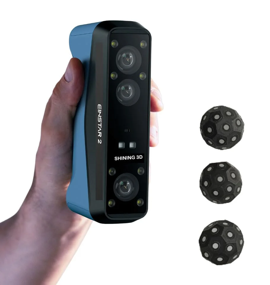 اسکنر سه بعدی بی سیم EINSTAR 2 – دستی، رزولوشن 0.05 میلی متر، لیزر هیبریدی + نور IR، بدون نیاز به اسپری، ضبط تمام رنگی، آماده برای فضای باز، با باتری