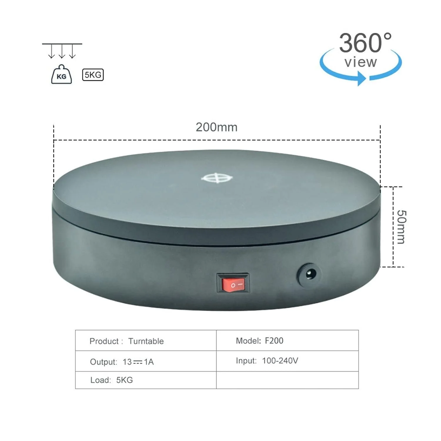 اسکنر سه بعدی، صفحه گردان چرخان الکتریکی 360 درجه با ظرفیت 5 کیلوگرم برای نمایش اشیاء اسکن سه بعدی - مشکی برای اشیاء کوچک