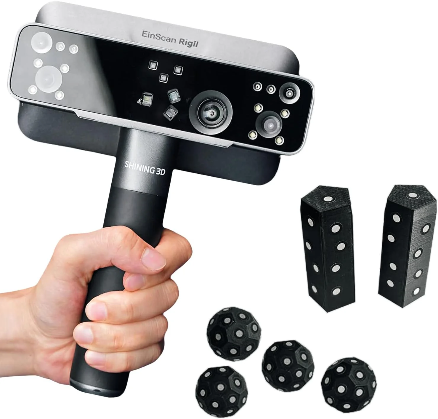 اسکنر سه بعدی EinScan Rigil برای چاپ سه بعدی - اسکنر بی سیم و همه کاره قابل حمل با سه حالت کاری، منبع نور هیبریدی (VSCEL و لیزر آبی) و نشانگرهای سه بعدی سازگار با اسکنرهای دستی ویندوز