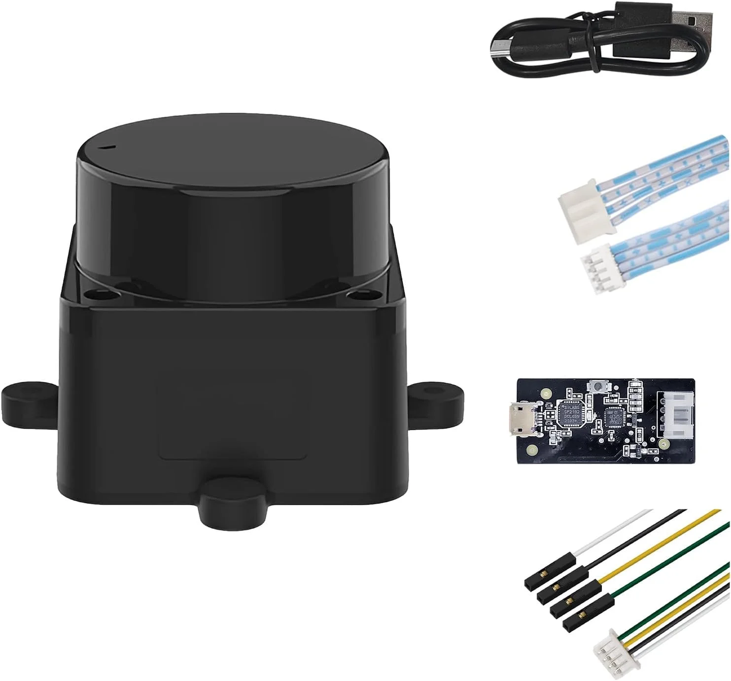 کیت سنسور فاصله لیدار دو بعدی 360 درجه WayPonDEV FHL-LD19، نرخ اسکن 10 هرتز و ماژول اسکنر لیدار با فاصله 12 متر برای آموزش هوشمند مانع/ربات/سازنده در محیط داخلی/خارجی