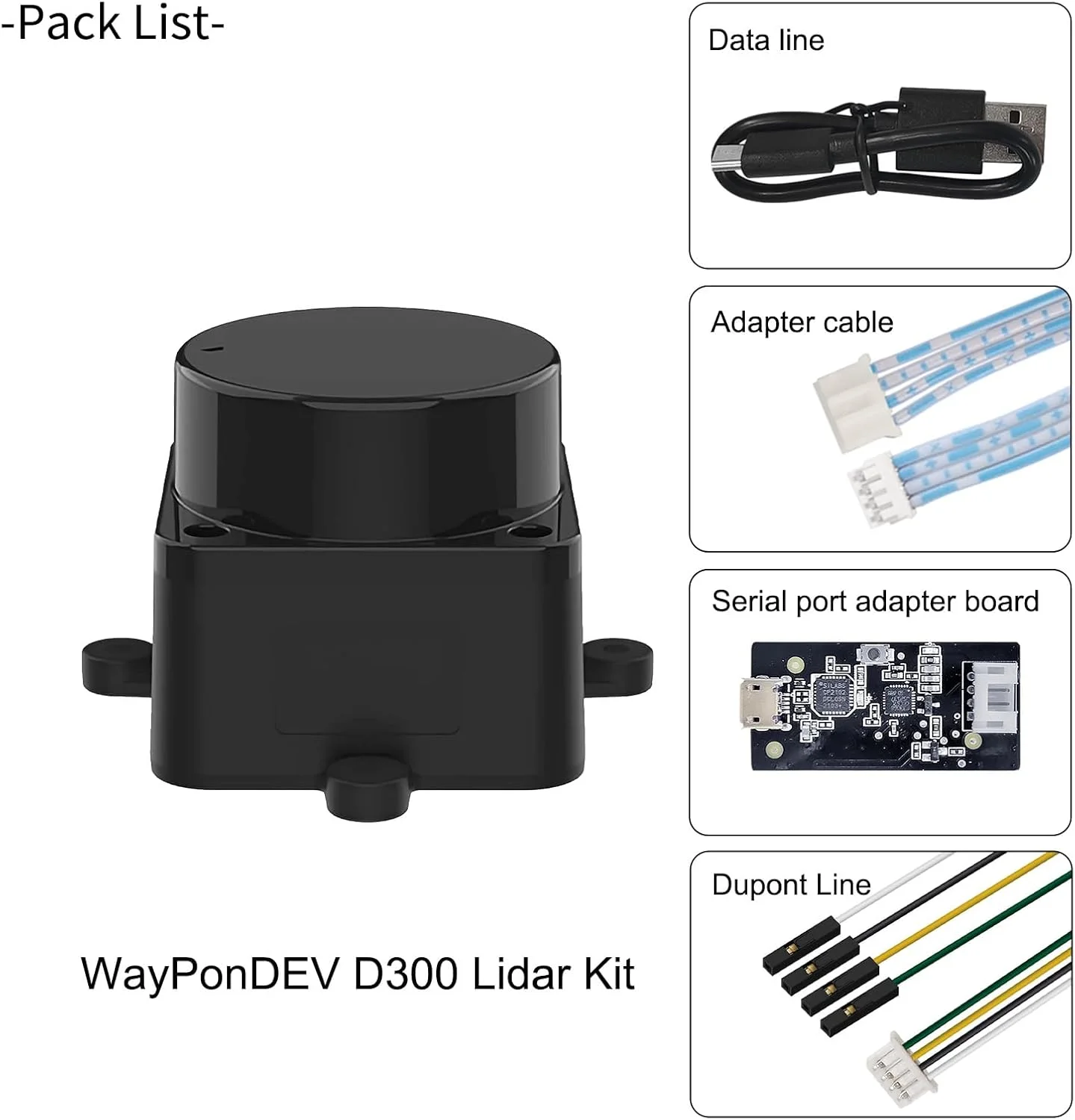 کیت سنسور فاصله لیدار دو بعدی 360 درجه WayPonDEV FHL-LD19، نرخ اسکن 10 هرتز و ماژول اسکنر لیدار با فاصله 12 متر برای آموزش هوشمند مانع/ربات/سازنده در محیط داخلی/خارجی