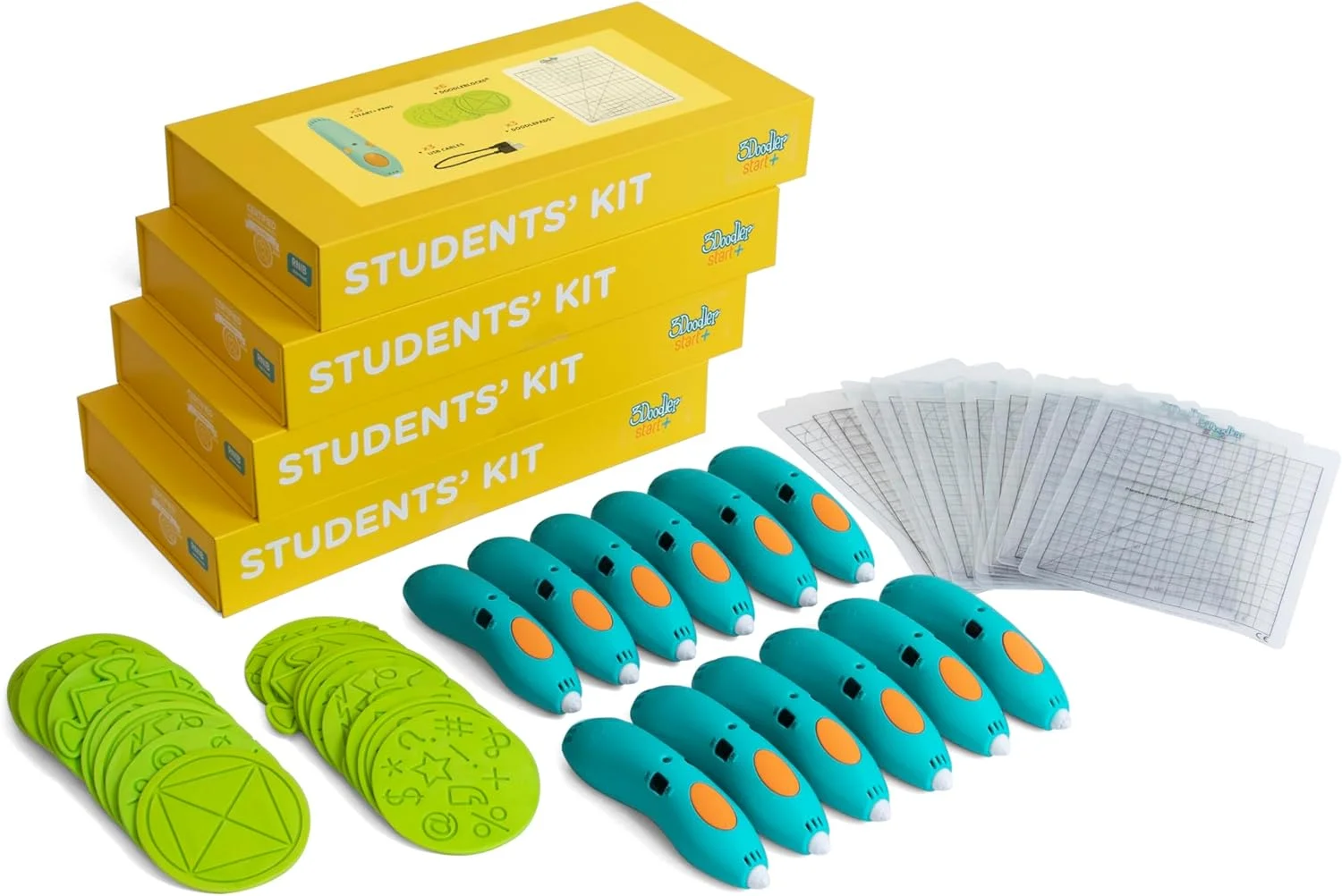 مجموعه آموزشی 3Doodler EDU Start، مجموعه کامل، شامل 12 قلم چاپ سه بعدی + 1200 رشته فیلامنت پلاستیکی + طرح های فعالیت کلاسی