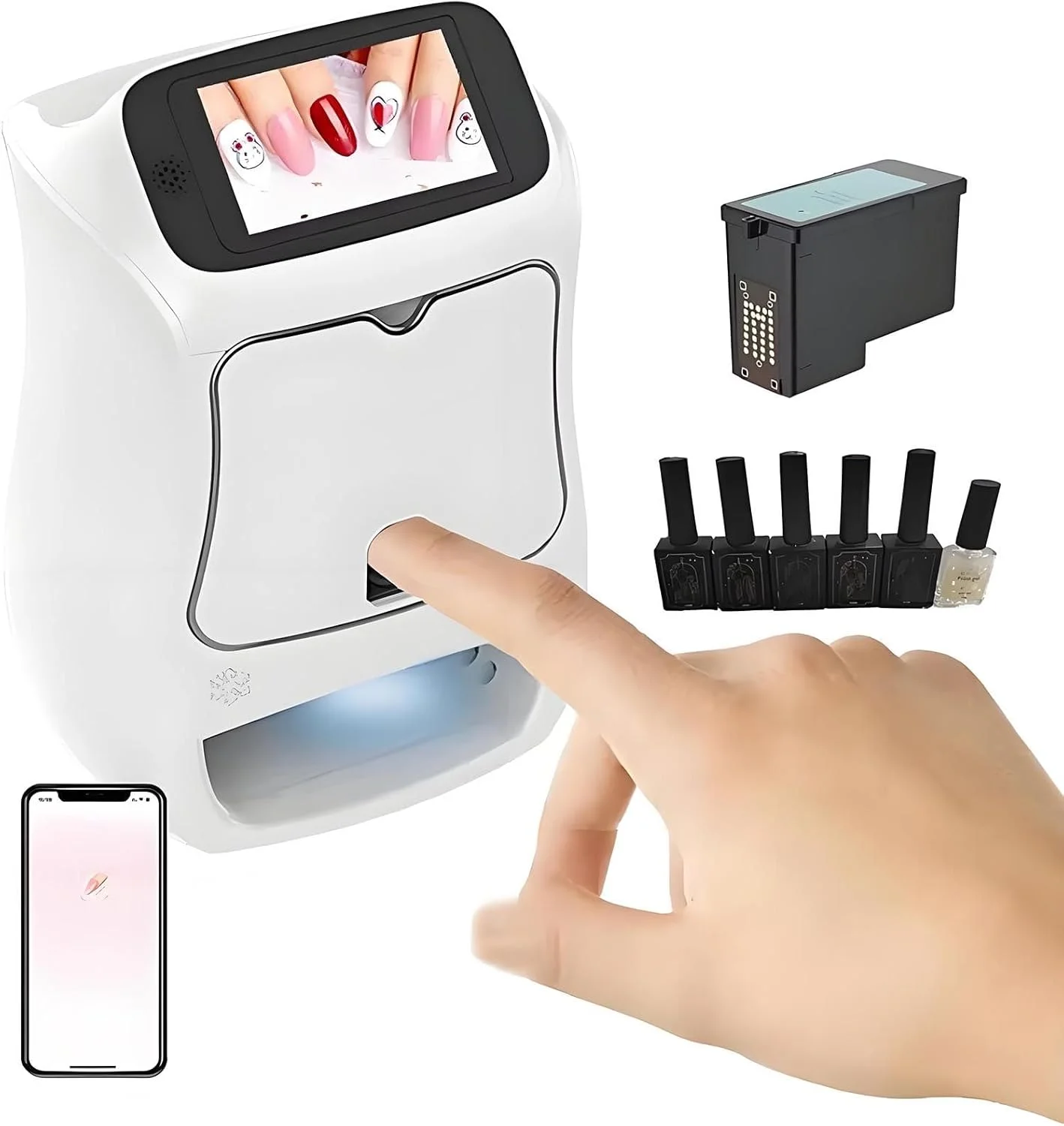 دستگاه چاپ ناخن سه بعدی - دستگاه دیجیتال بی سیم ارتقا یافته با کارتریج جوهر، بیش از 800 طرح، چاپ سریع 10 ثانیه ای، پشتیبانی از WiFi/USB، ایده آل برای هنر ناخن DIY