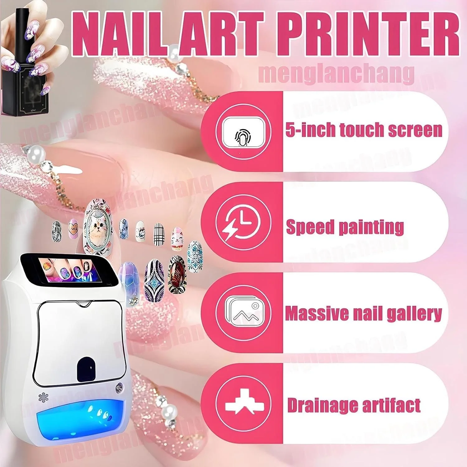 دستگاه چاپ ناخن سه بعدی - دستگاه دیجیتال بی سیم ارتقا یافته با کارتریج جوهر، بیش از 800 طرح، چاپ سریع 10 ثانیه ای، پشتیبانی از WiFi/USB، ایده آل برای هنر ناخن DIY