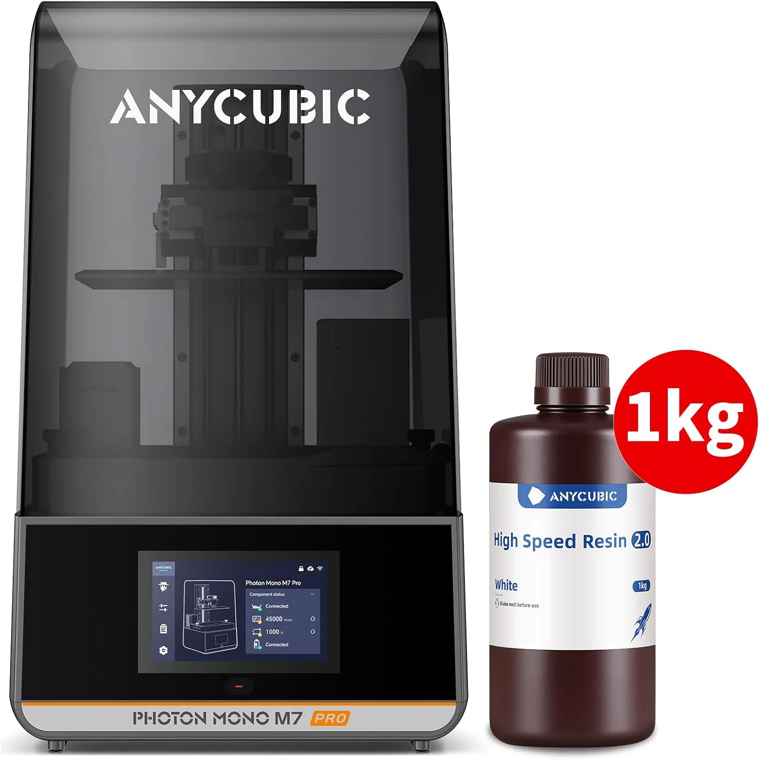 پرینتر سه بعدی رزینی ANYCUBIC 14K مدل Photon Mono M7 Pro و رزین سفید 1 کیلوگرمی High Speed Resin 2.0