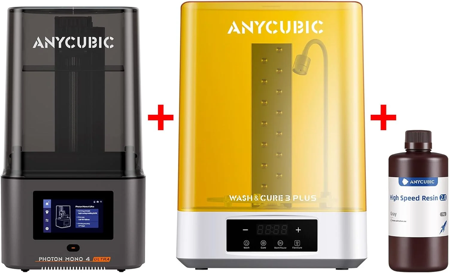 بسته پرینتر سه بعدی رزینی ANYCUBIC فوتون مونو 4 اولترا، ایستگاه شستشو و کیور 3 پلاس و رزین خاکستری سرعت بالا 1 کیلوگرمی