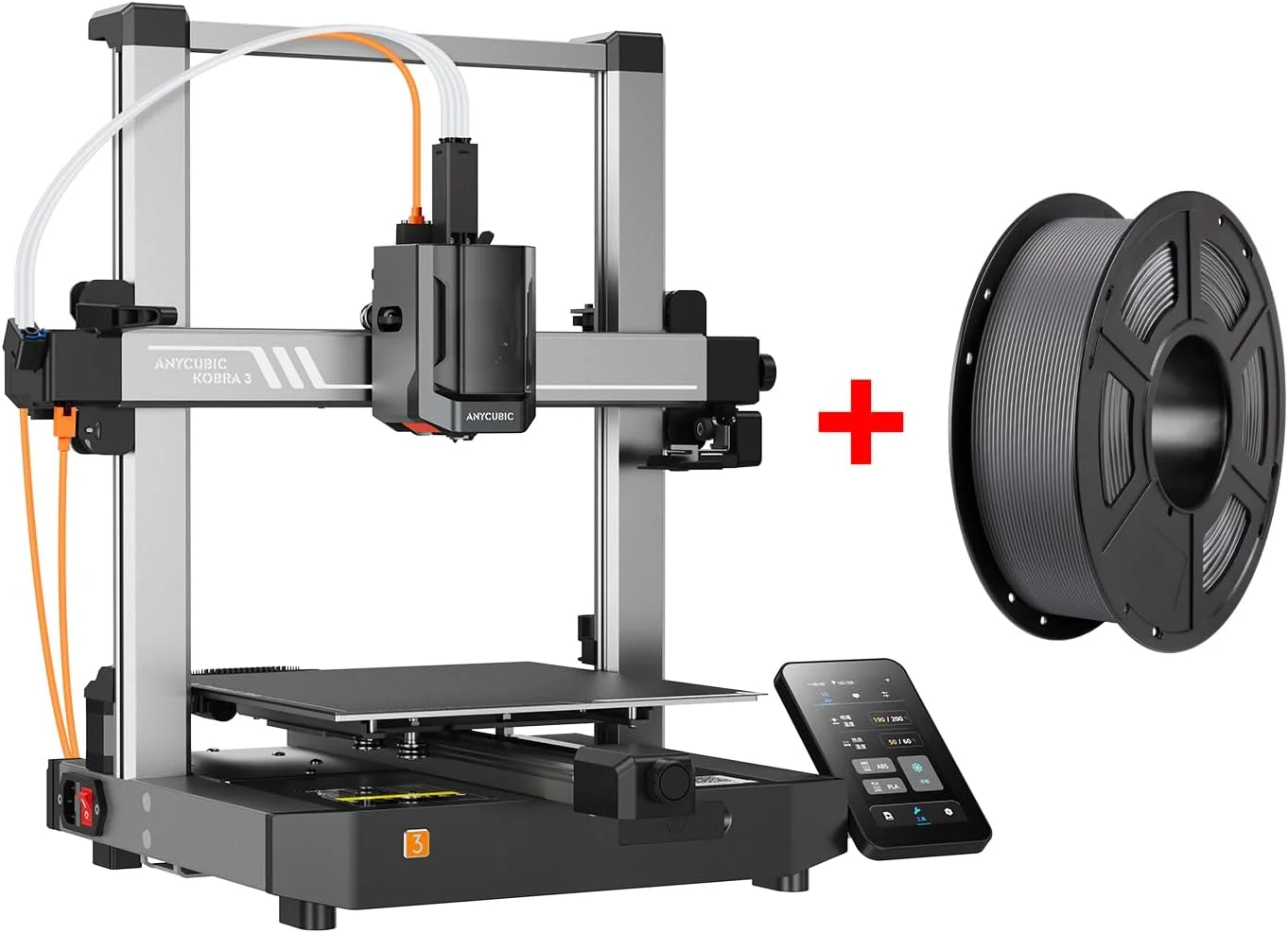 مجموعه پرینتر سه بعدی Anycubic Kobra 3 V2 به همراه PLA 1KG و فیلامنت PETG خاکستری 1.75mm انی کیوبیک، 1 کیلوگرم، حداکثر سرعت چاپ 600mm/s