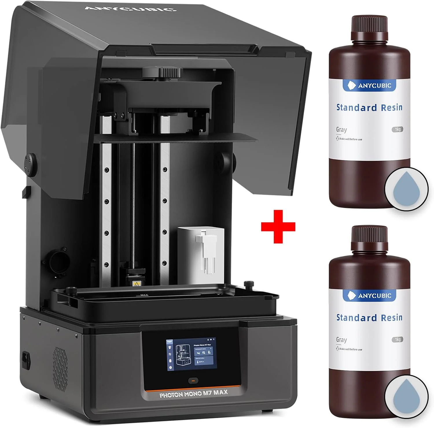 دستگاه چاپگر سه بعدی ANYCUBIC Photon Mono M7 MAX به همراه رزین استاندارد (خاکستری، 2 کیلوگرم)، بسته های چاپگر سه بعدی رزینی
