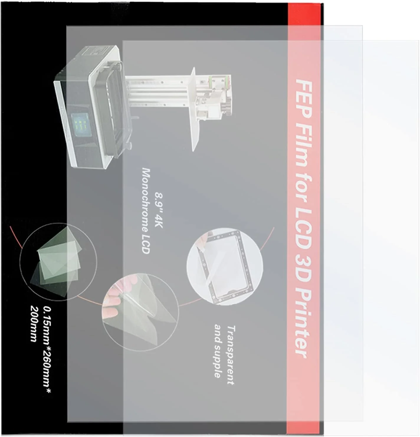 دو عدد فیلم FEP، ورق جایگزین FEP برای ANYCUBIC Photon Mono X 6K/Mono X2/ Photon M3 Plus/ELEGOO Saturn 4K/Saturn S/PHROZEN Sonic، پرینتر سه بعدی 8.9 اینچی، ورق جایگزین FEP 200 x 260 x 0.15 میلی متر