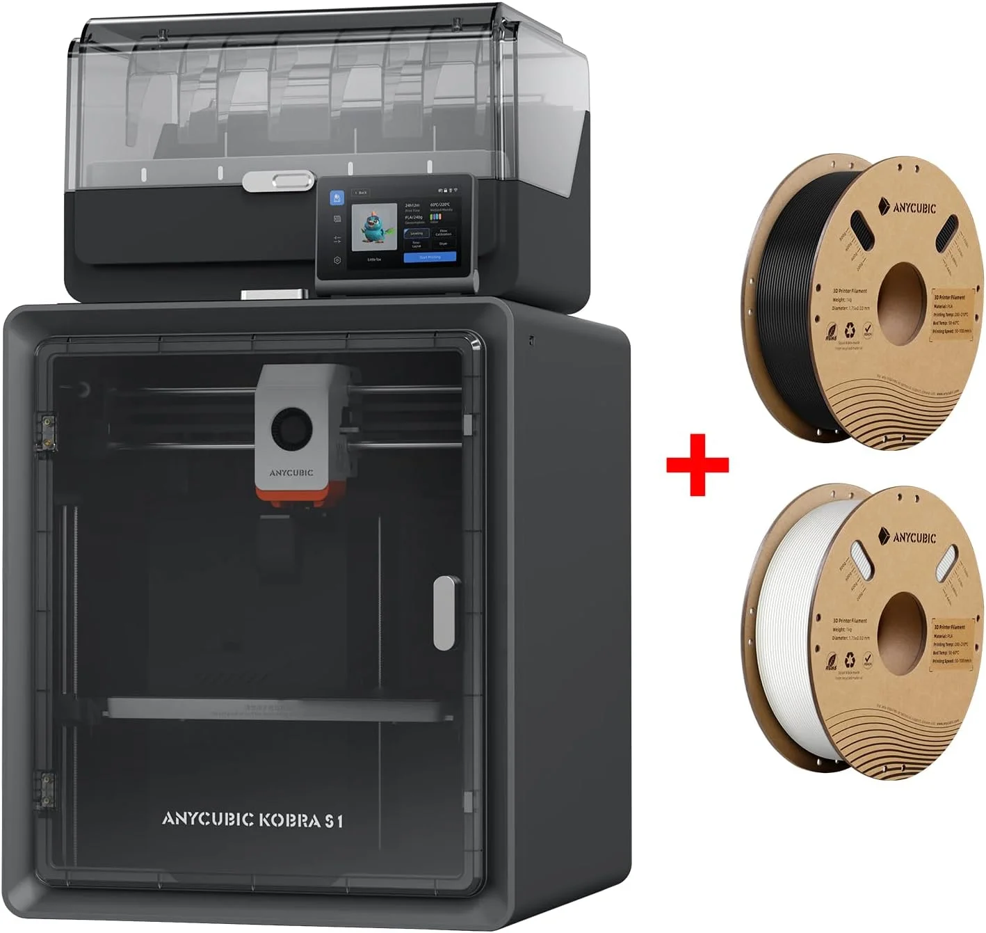 بسته پرینتر سه بعدی چند رنگی Anycubic Kobra S1 Combo به همراه فیلامنت PLA انیکوبیک 1.75mm 2KG مشکی + سفید