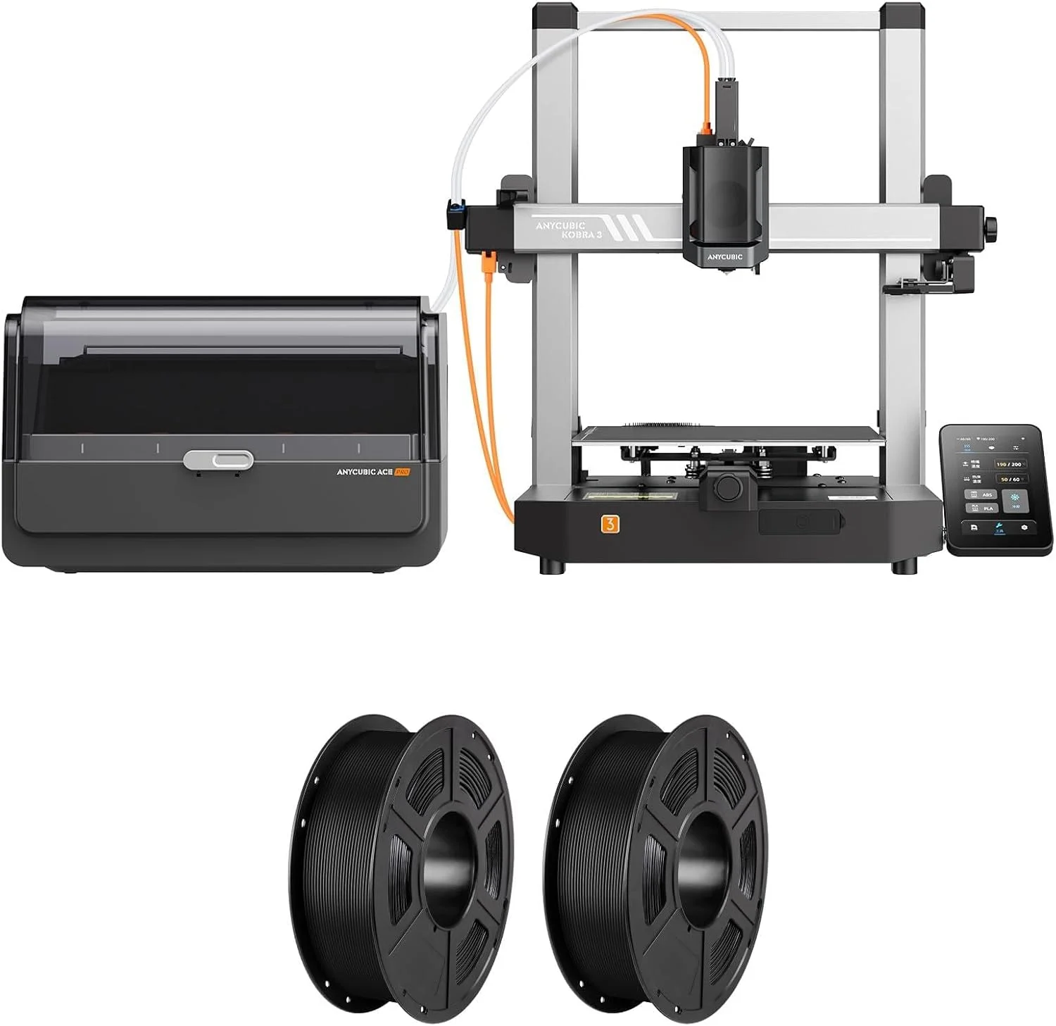 بسته پرینتر سه بعدی چند رنگی Anycubic Kobra 3 V2 Combo + 2KG PLA، سرعت چاپ تا 600mm/s، خشک کردن فعال فیلامنت، تراز خودکار پیشرفته برای نرخ موفقیت بالاتر، 254x254x259 میلیمتر