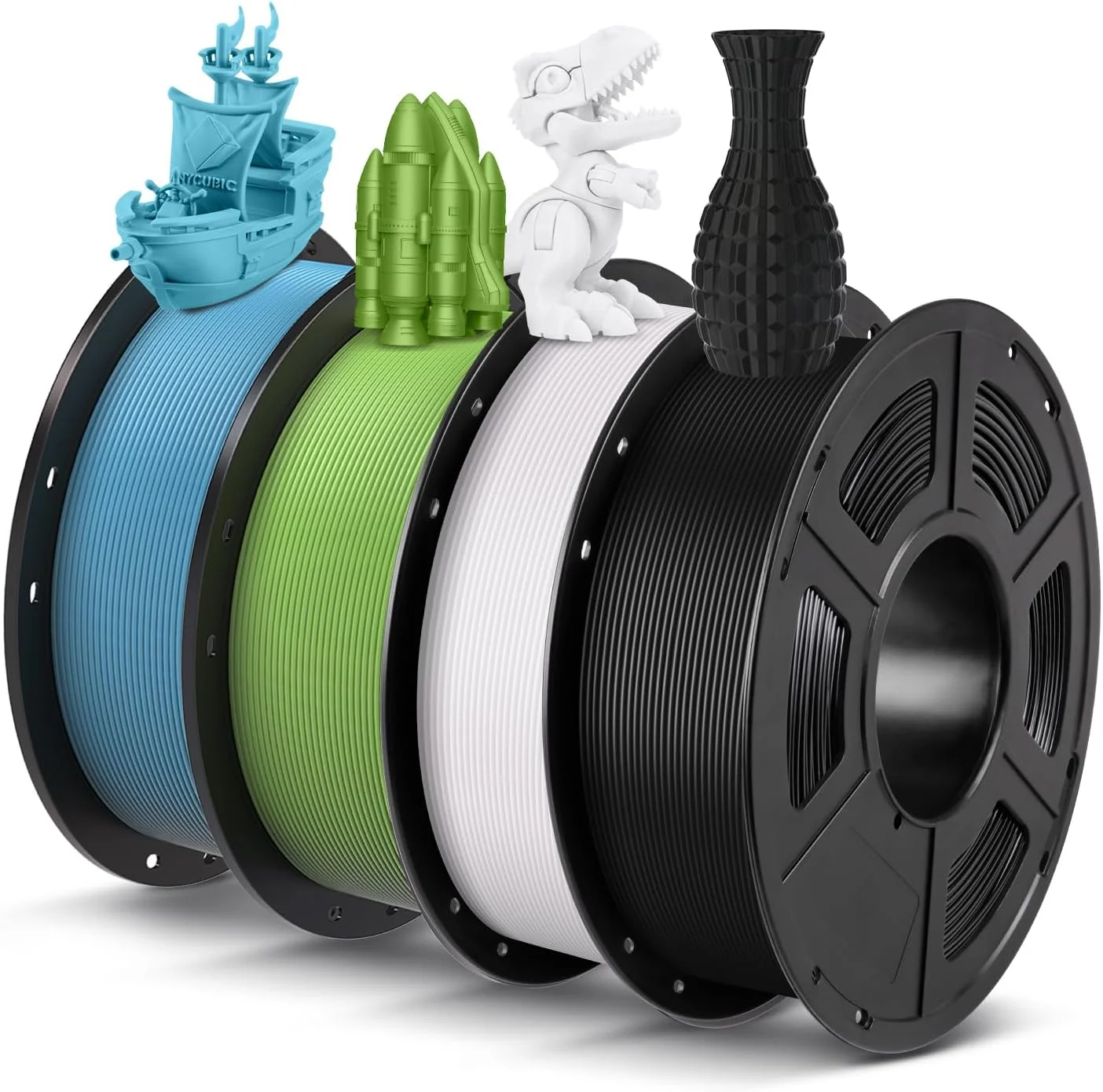 بسته پرینتر سه بعدی چند رنگی Anycubic Kobra S1 Combo به همراه فیلامنت PLA انی کیوبیک 1.75mm 4KG مشکی + سفید + سبز بهاری + فیروزه ای گرمسیری