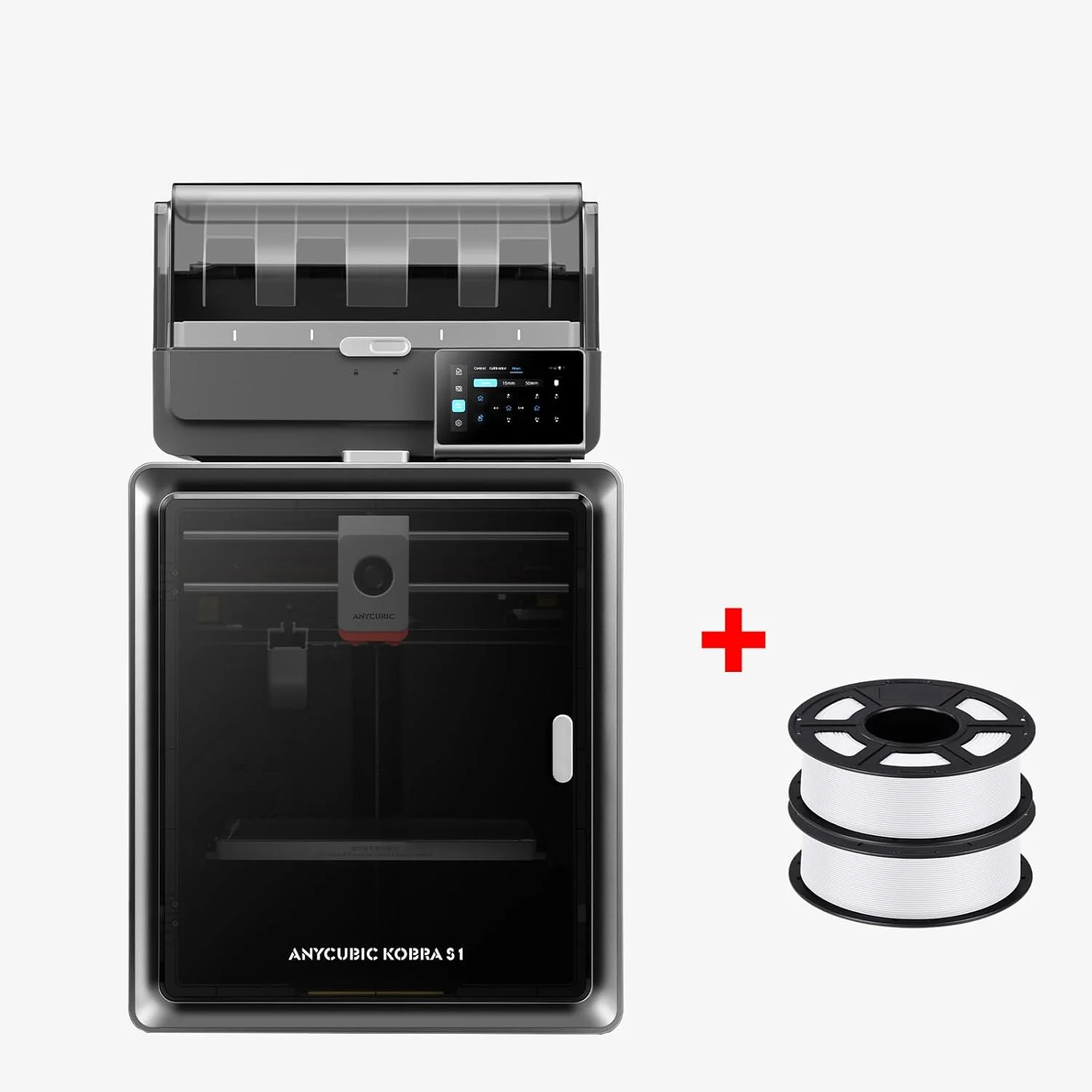 بسته 2 کیلوگرمی PLA پرینتر سه بعدی چند رنگی Anycubic Kobra S1 Combo، سرعت چاپ سریع 600 میلی‌متر بر ثانیه، تراز خودکار با کالیبراسیون خودکار برنامه Anycubic، چاپ با یک کلیک، ابعاد ساخت 250x250x250 میلی‌متر، 2 کیلوگرم، سفید+سفید