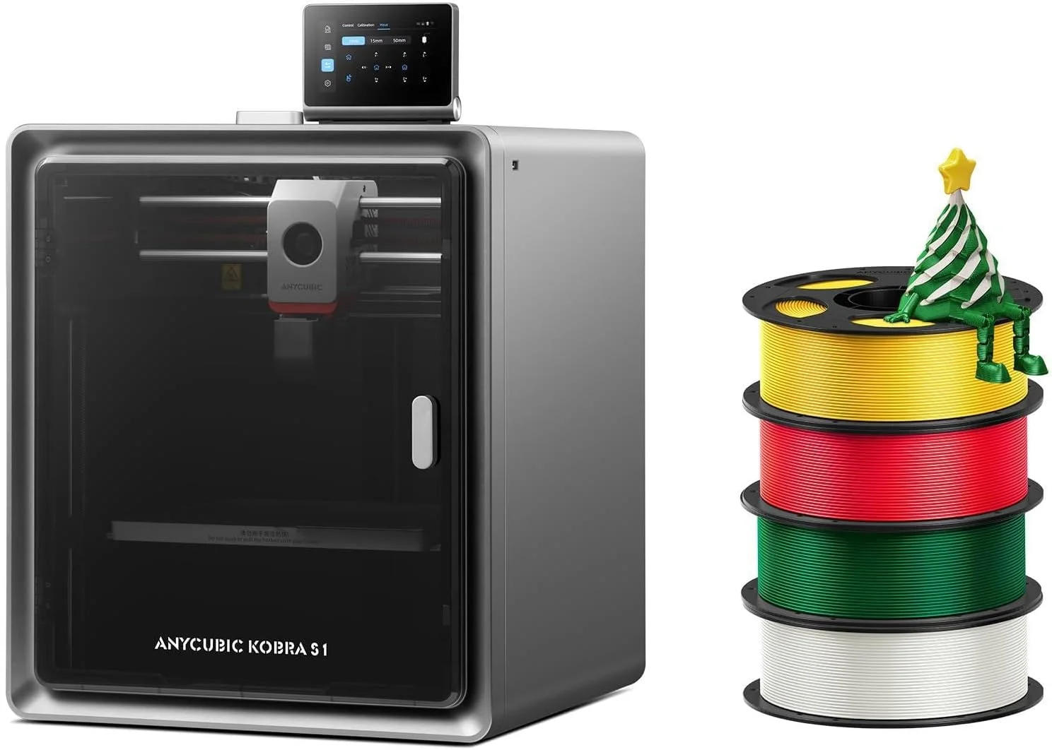بسته ۴ کیلوگرمی PLA ابریشمی کریسمس ANYCUBIC + فقط پرینتر سه بعدی Anycubic Kobra S1، جعبه هدیه کریسمس آماده، فیلامنت پرینتر سه بعدی