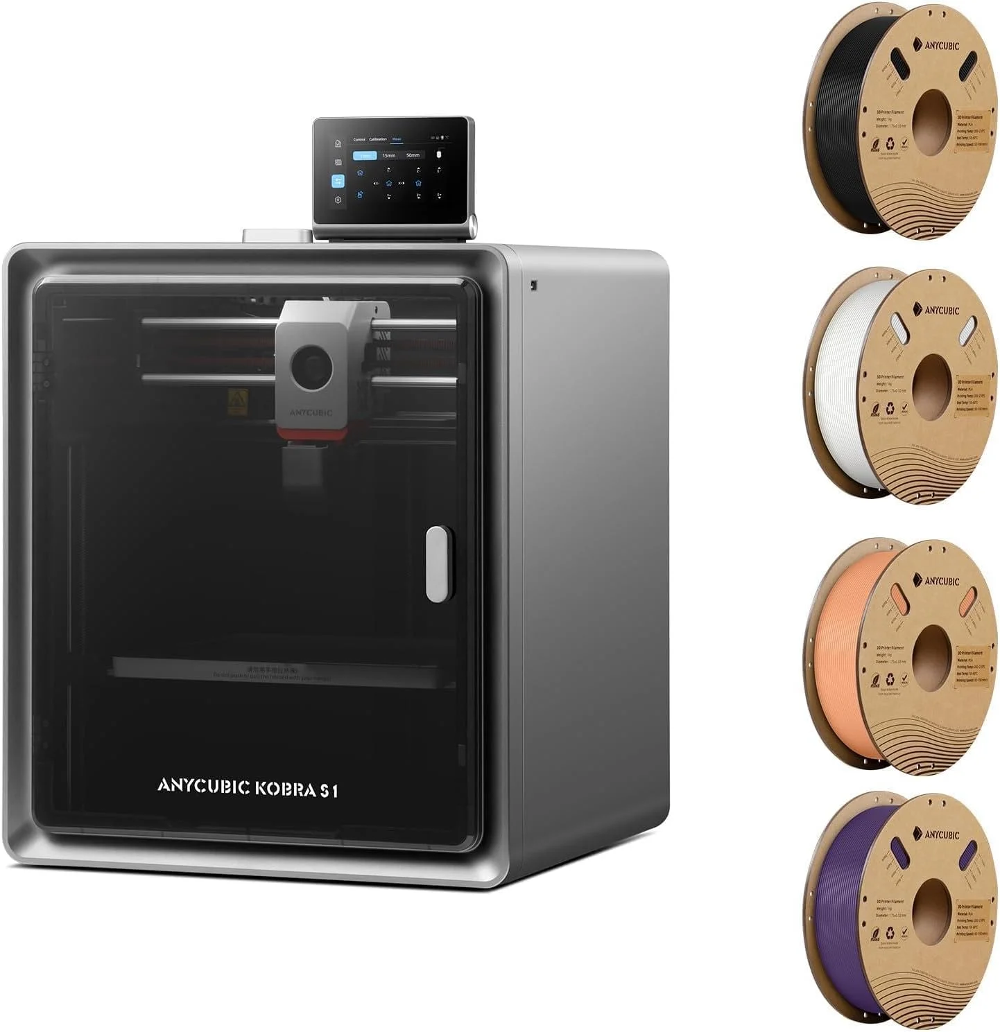 (بسته فیلامنت PLA انی کیوبیک 4 کیلوگرمی 1.75 میلی متری) پرینتر سه بعدی انی کیوبیک کوبرا S1، چاپ با سرعت بالا 600 میلی متر بر ثانیه و تراز خودکار کامل، مشکی+سفید+هلویی+بنفش بین ستاره ای