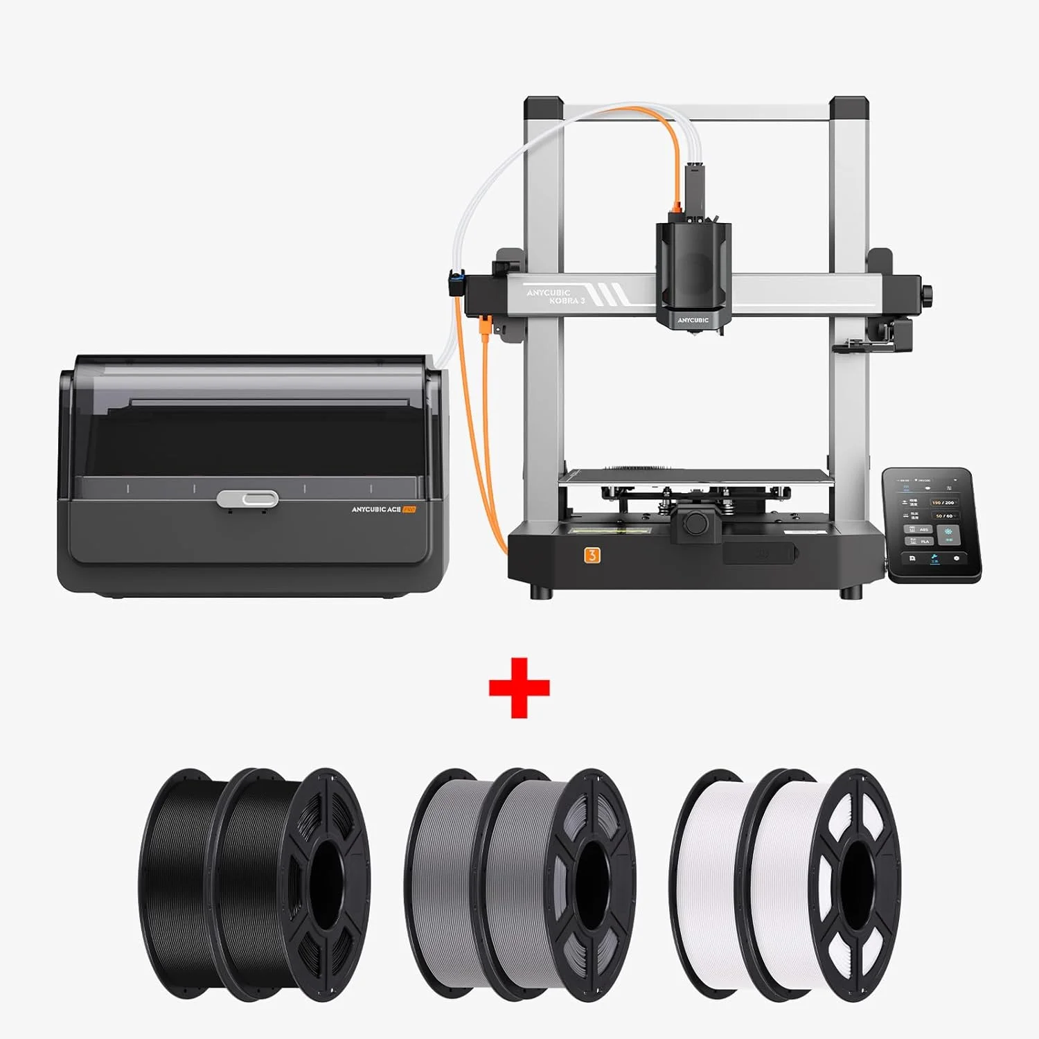 بسته فیلامنت (8 کیلوگرمی) Anycubic، پرینتر سه بعدی Anycubic Kobra 3 V2 Combo، چاپ چند رنگ هوشمند تا سرعت چاپ 600 میلی متر بر ثانیه