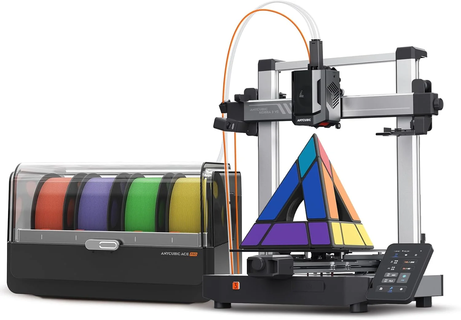 بسته فیلامنت (8 کیلوگرمی) Anycubic، پرینتر سه بعدی Anycubic Kobra 3 V2 Combo، چاپ چند رنگ هوشمند تا سرعت چاپ 600 میلی متر بر ثانیه