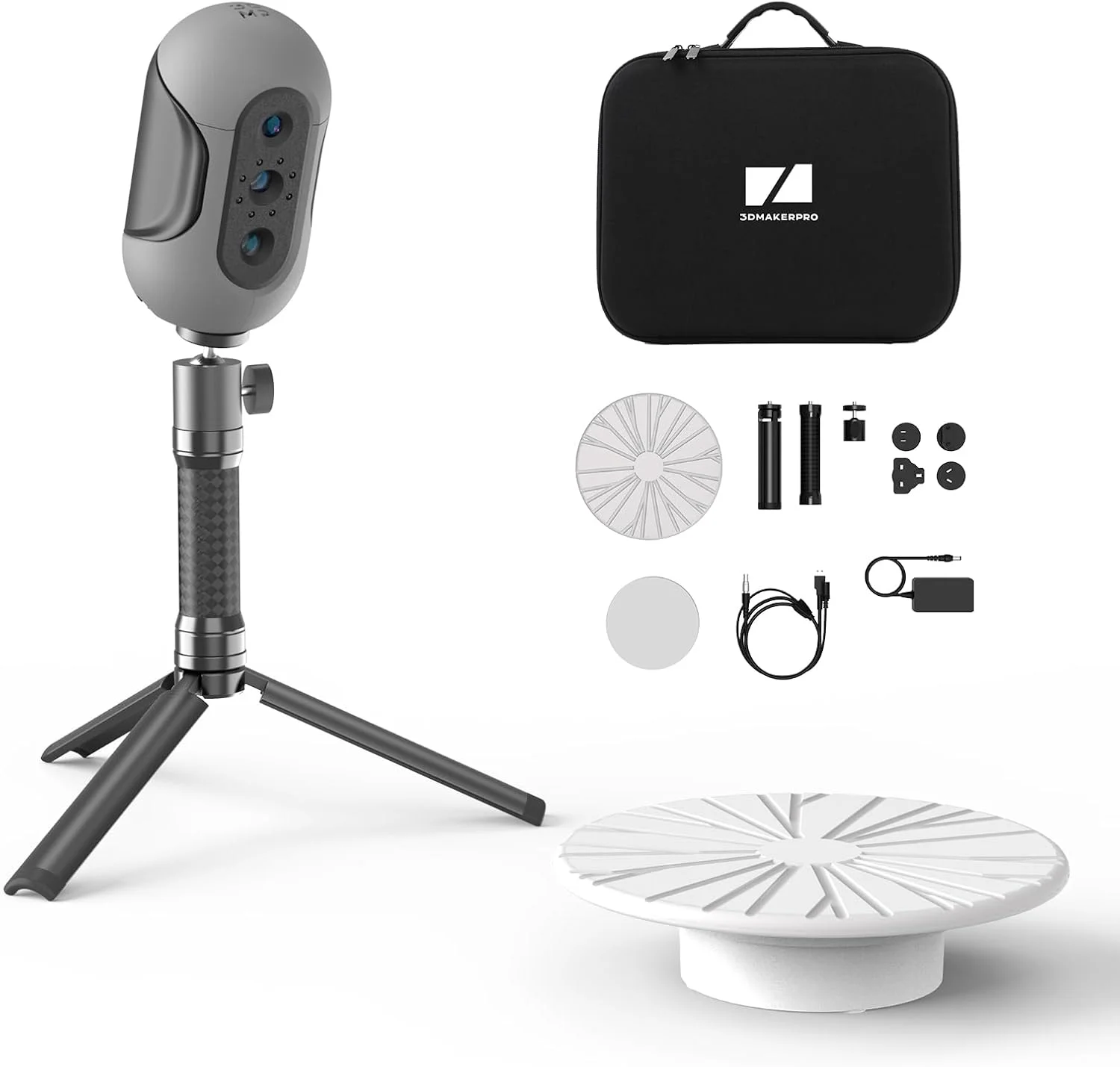 اسکنر سه بعدی دستی Mole برای پرینتر سه بعدی، دقت 0.05 میلی‌متر و رزولوشن 0.1 میلی‌متر، اسکن 10 فریم در ثانیه اجسام مشکی با لنزهای ضد لرزش، رنگ و بافت واقعی، پورت اسکن چرخشی 15-1500 میلی‌متر