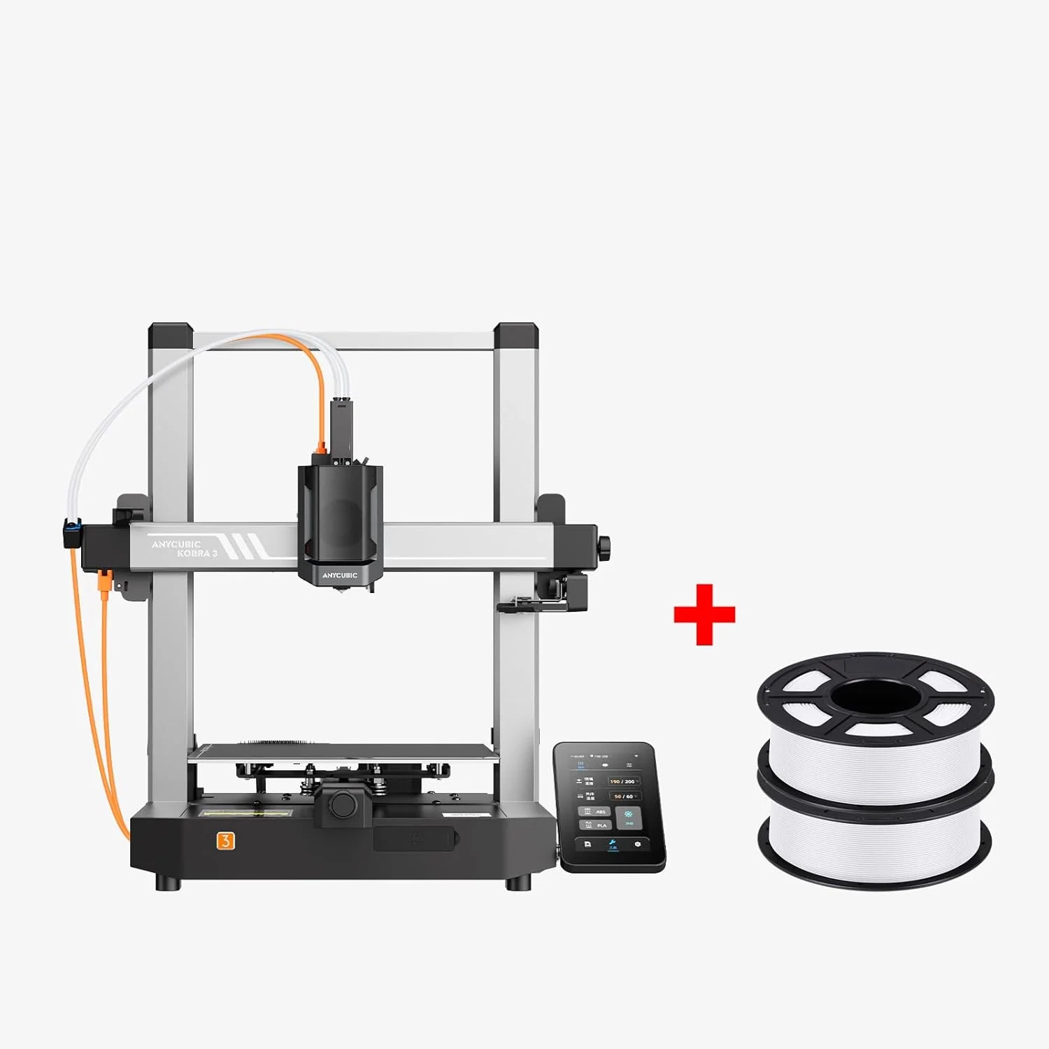 （بسته PLA انیکوبیک） پرینتر سه بعدی Anycubic Kobra 3 V2، حداکثر سرعت چاپ 600mm/s، کالیبراسیون کاملا اتوماتیک با جزئیات بهتر و فیلامنت PLA انیکوبیک 1.75mm، 2KG سفید