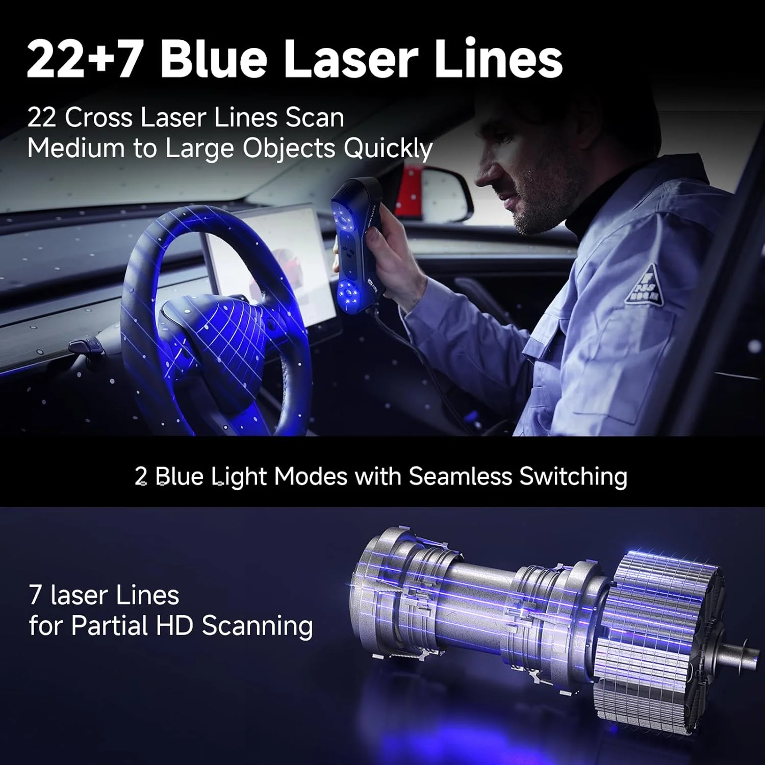 اسکنر سه بعدی Creality Raptor Pro به همراه Scan Bridge برای Raptor Pro، پشتیبانی از WiFi 6 برای انتقال تصویر بی‌سیم، اپلیکیشن موبایل هوشمند، ظرفیت بالا و شارژ سریع