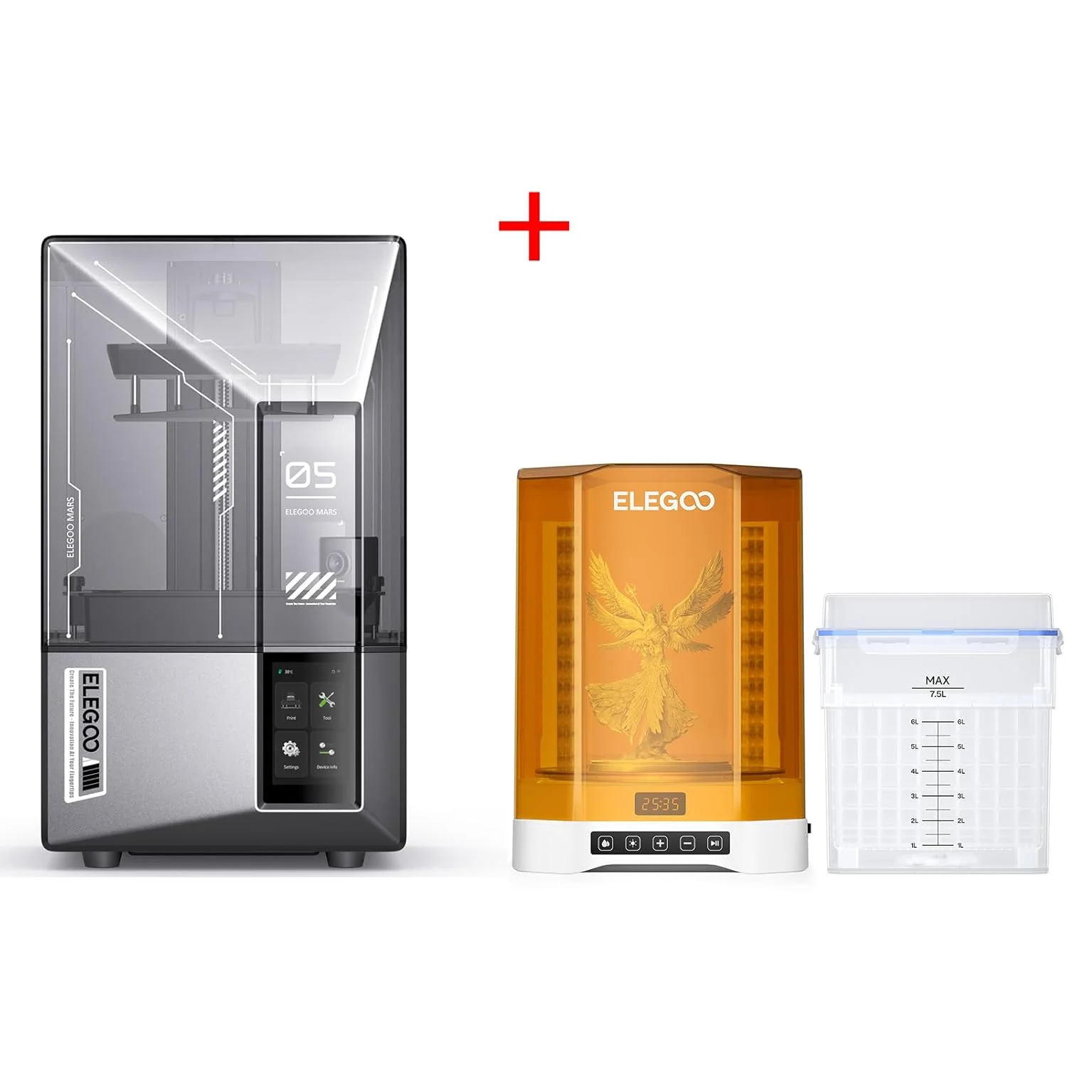 پرینتر سه بعدی رزینی ELEGOO Mars 5 Ultra MSLA و دستگاه شستشو و کیورینگ ELEGOO Mercury Plus V3.0