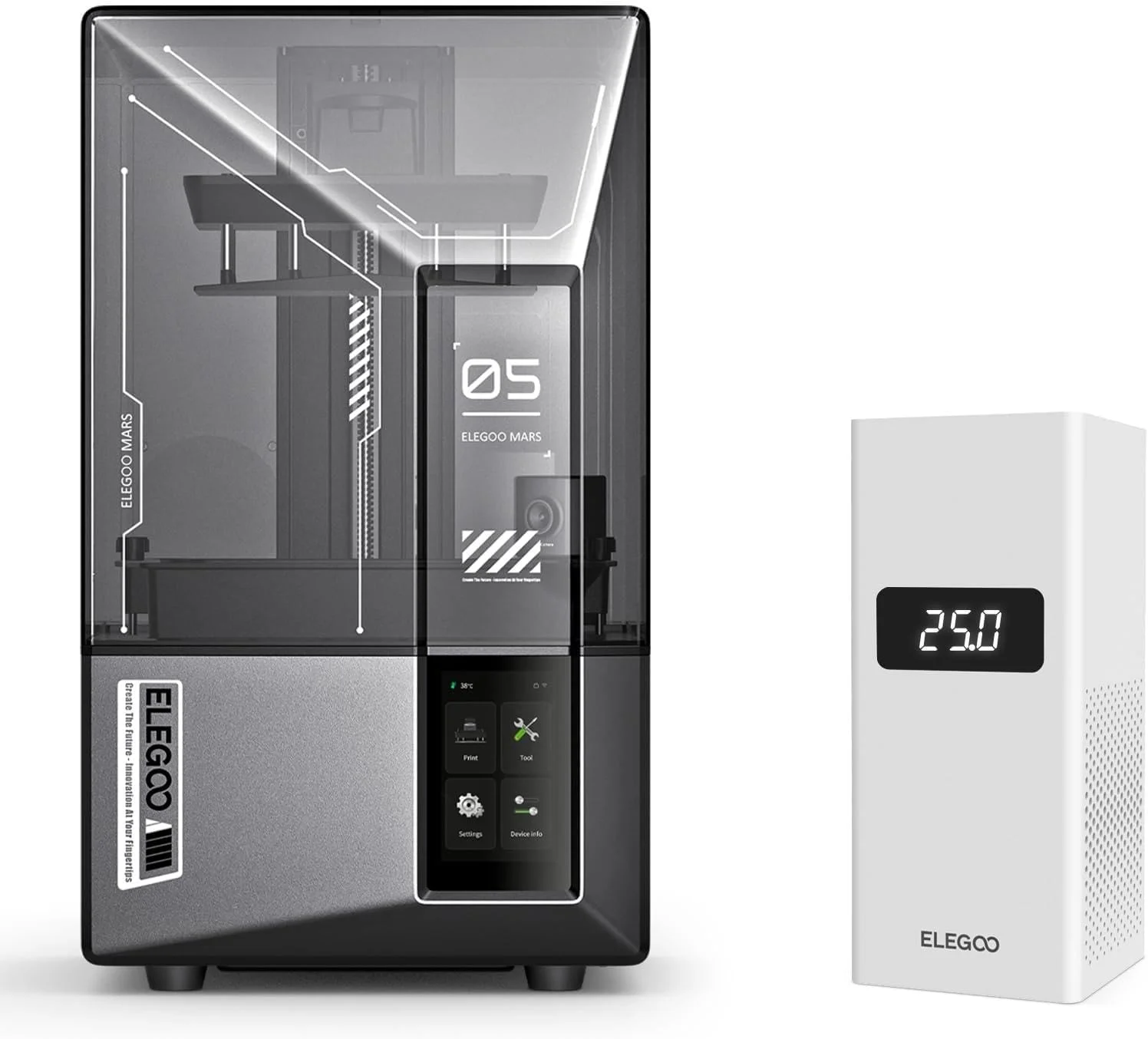 چاپگر سه بعدی رزینی ELEGOO Mars 5 Ultra 9K MSLA و مینی هیتر هوشمند ELEGOO برای چاپگر سه بعدی رزینی