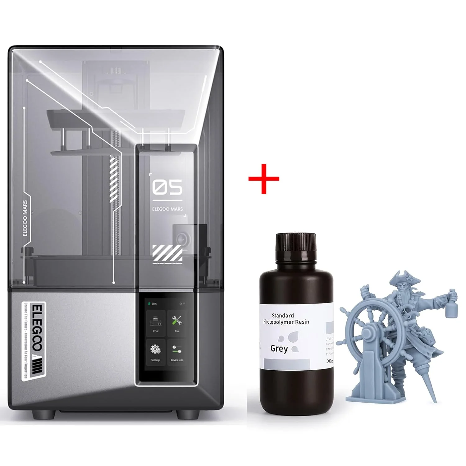 پرینتر سه بعدی رزینی ELEGOO Mars 5 Ultra و رزین استاندارد فتوپلیمر خاکستری 500 گرمی