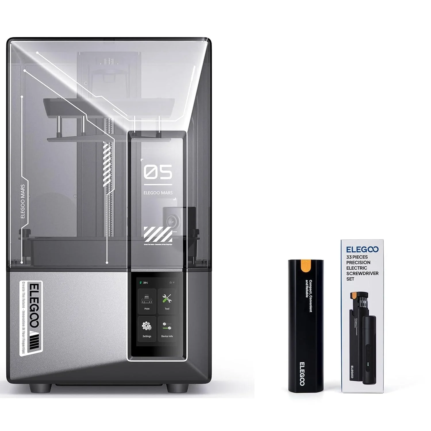 پرینتر سه بعدی رزینی ELEGOO Mars 5 Ultra و ست پیچ گوشتی برقی