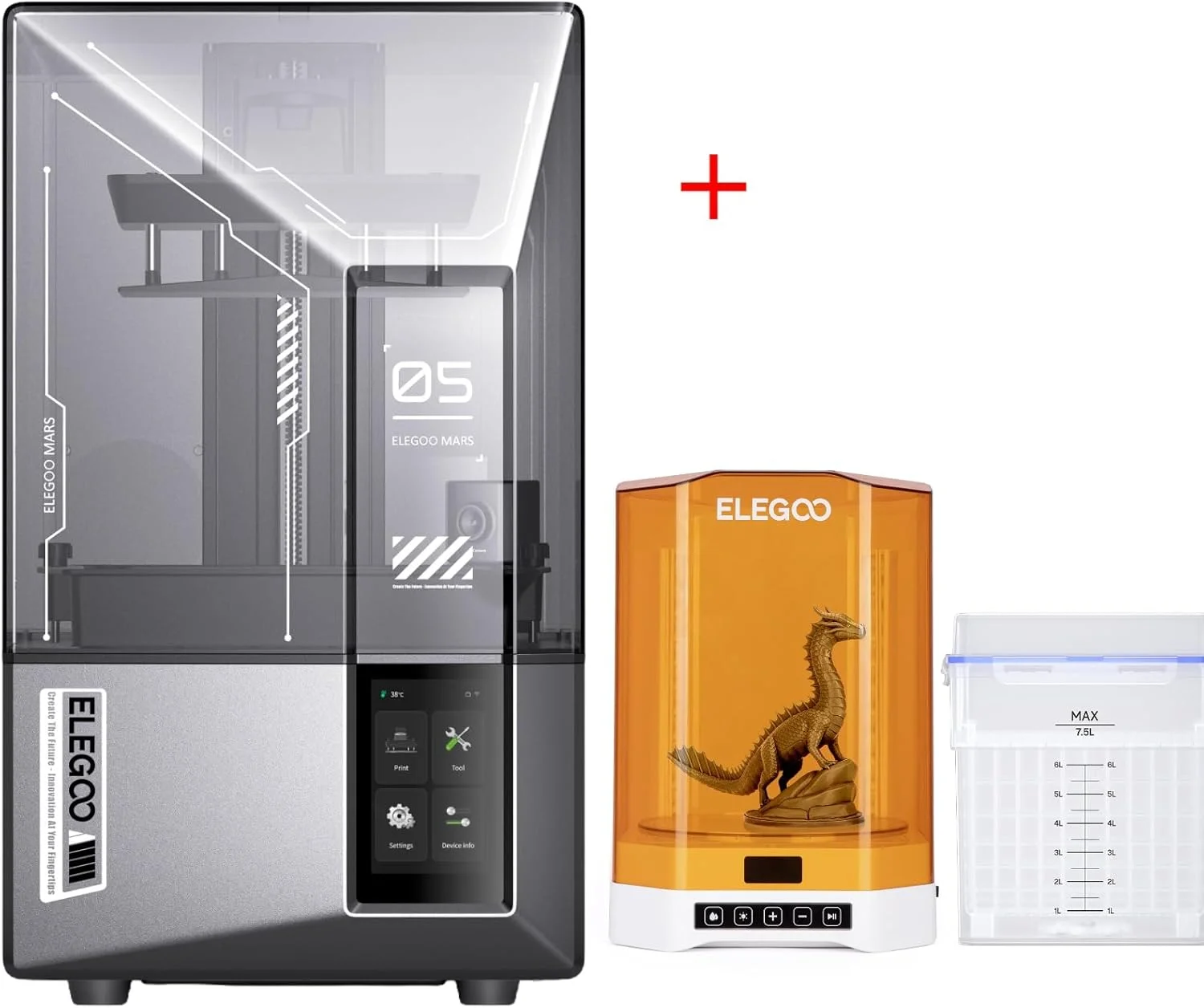 پرینتر سه بعدی رزینی ELEGOO Mars 5 Ultra و دستگاه شستشو و کیورینگ ELEGOO Mercury Plus V3.0