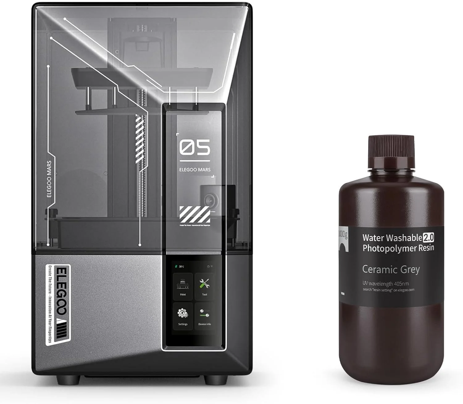 چاپگر سه بعدی رزینی ELEGOO Mars 5 Ultra 9K MSLA و رزین 1 کیلوگرمی قابل شستشو با آب ELEGOO نسخه 2.0
