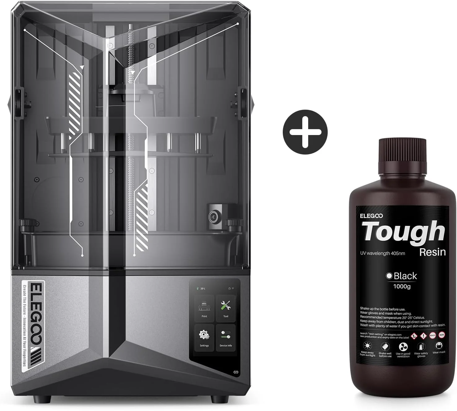 پرینتر سه بعدی رزینی ELEGOO Saturn 4 Ultra 12K MSLA و رزین مشکی سخت ELEGOO یک کیلوگرمی