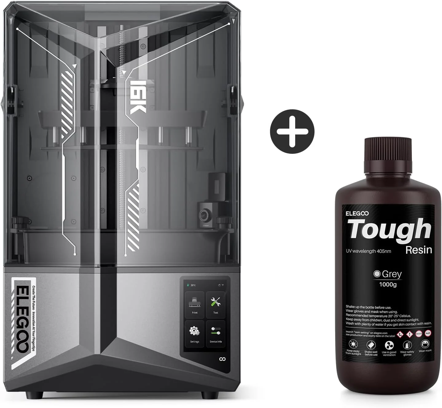 پرینتر سه بعدی رزینی ELEGOO Saturn 4 Ultra 16K و رزین سخت ELEGOO خاکستری 1000 گرمی