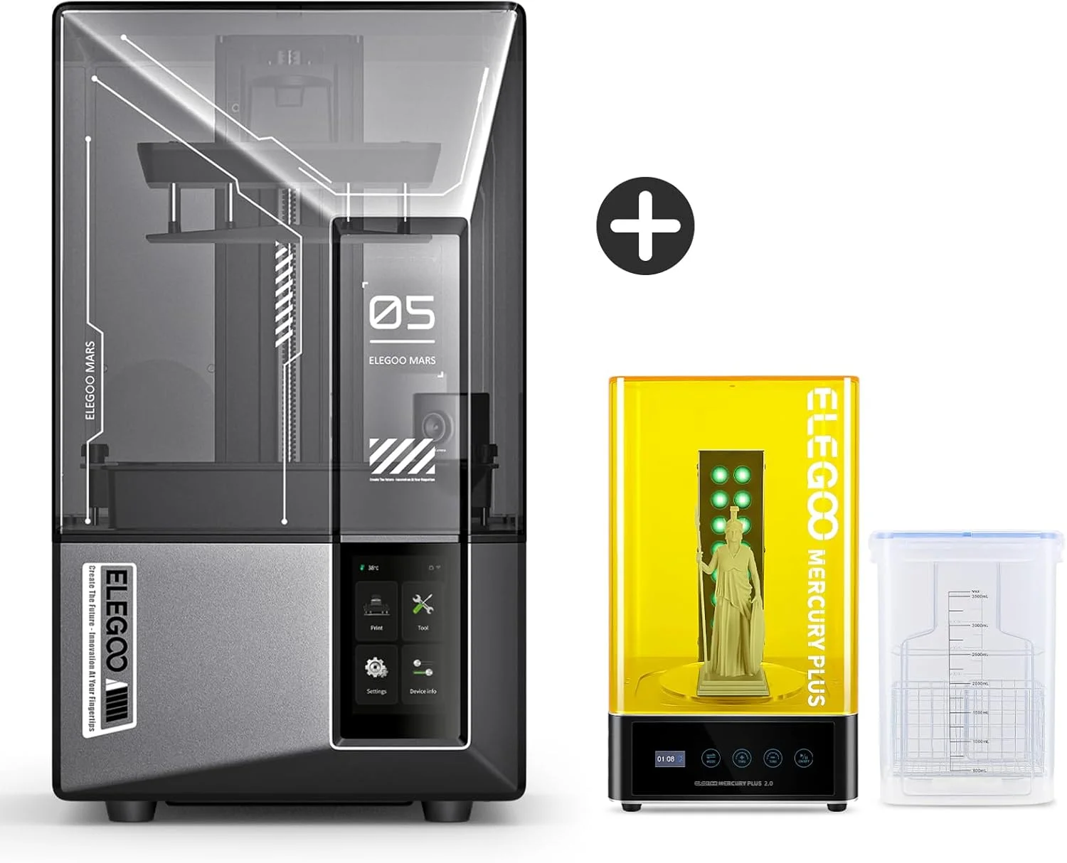 چاپگر سه بعدی رزینی ELEGOO Mars 5 Ultra 9K MSLA و دستگاه شستشو و کیور بزرگ ELEGOO Mercury Plus 2.0